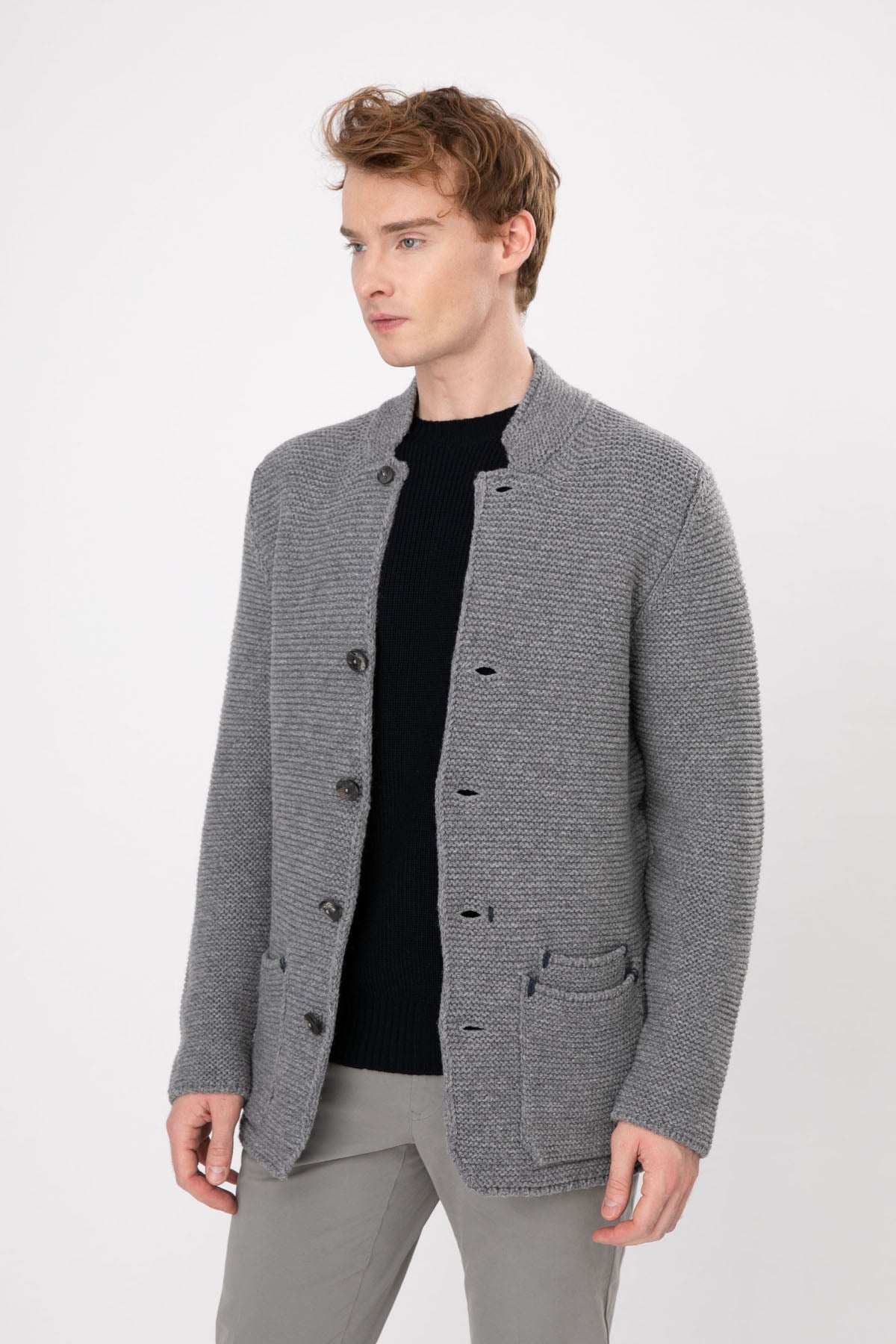 Gran Sasso Dik Yaka Kalın Örgü Yün Triko Ceket-Libas Trendy Fashion Store