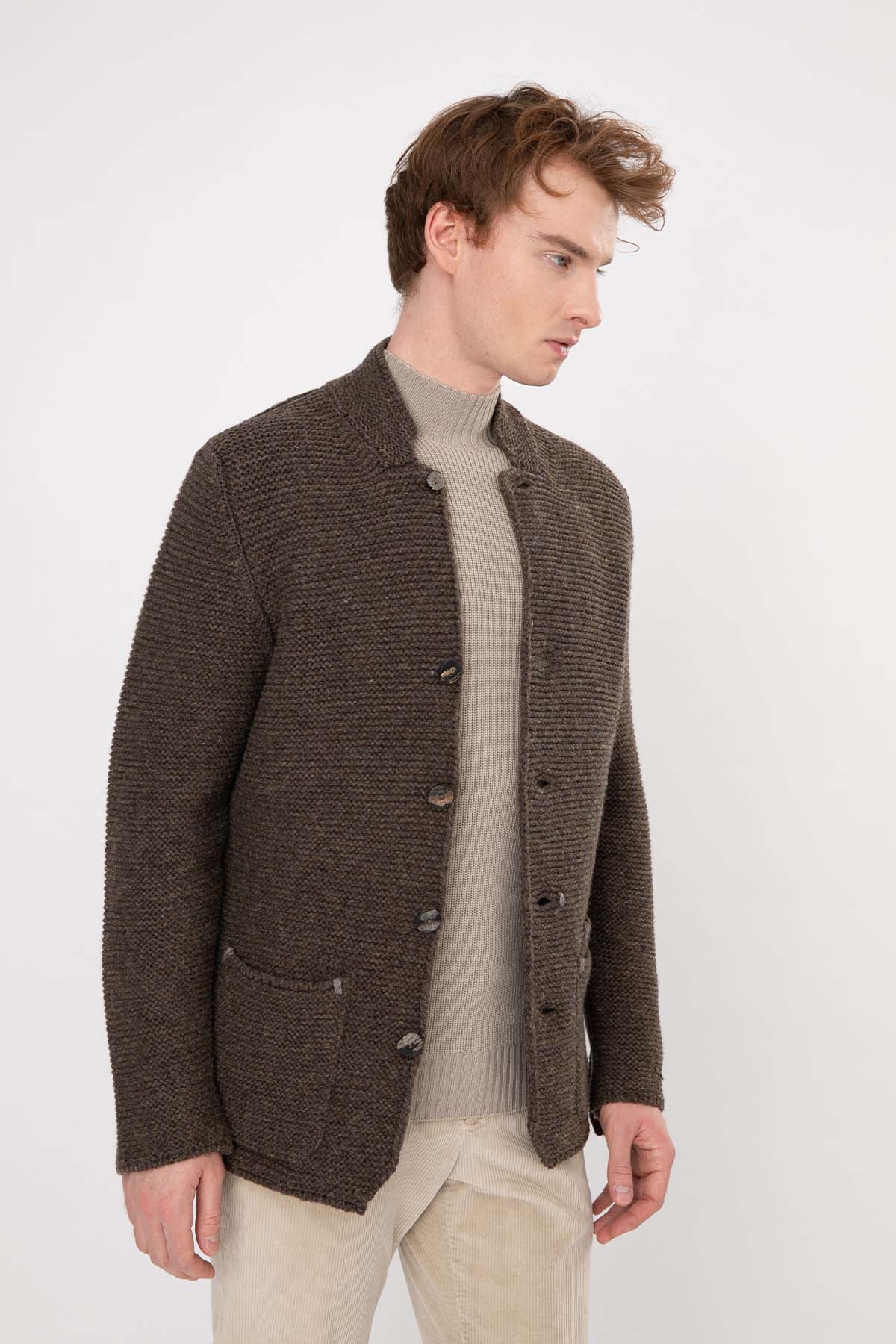 Gran Sasso Dik Yaka Kalın Örgü Yün Triko Ceket-Libas Trendy Fashion Store