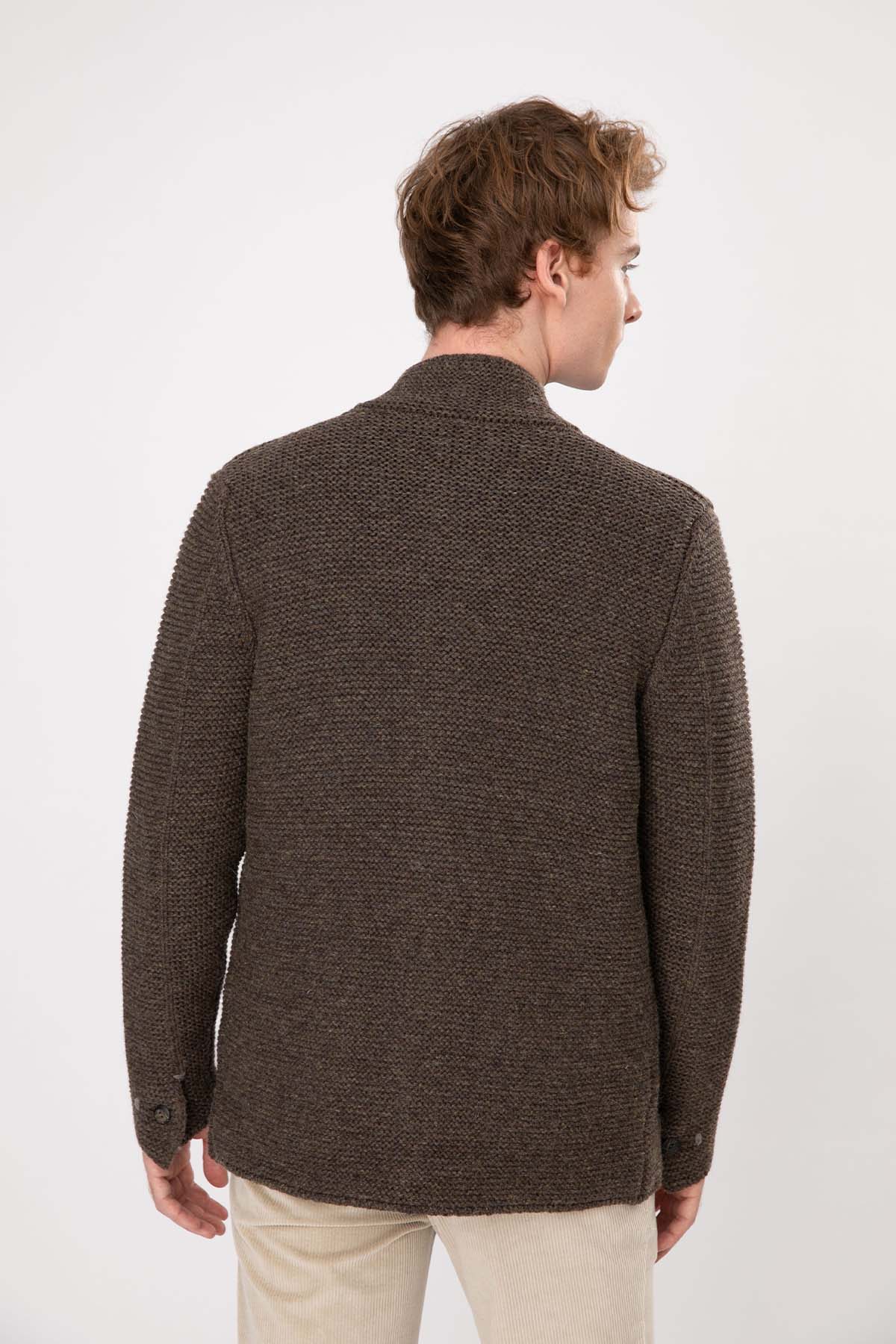 Gran Sasso Dik Yaka Kalın Örgü Yün Triko Ceket-Libas Trendy Fashion Store