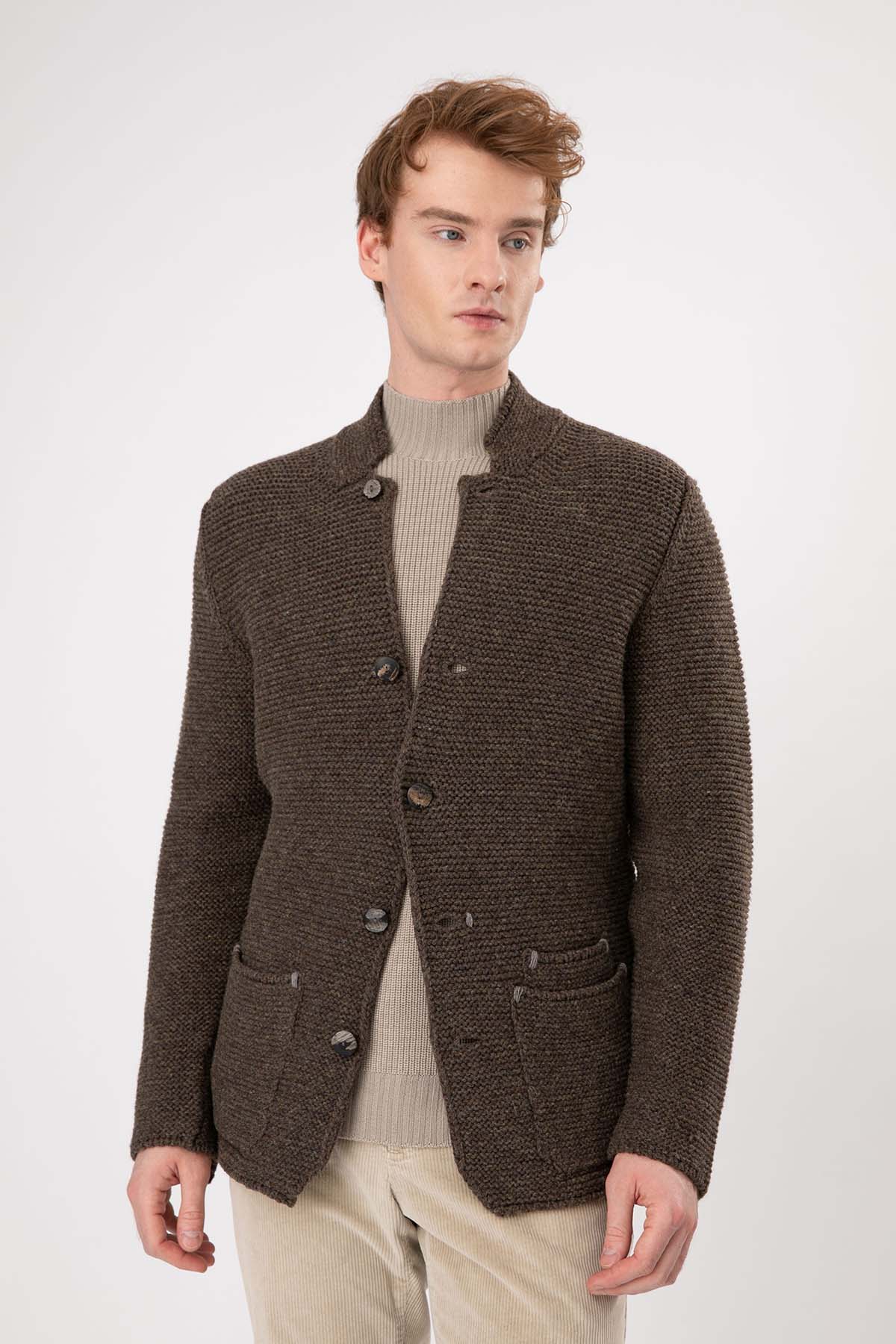 Gran Sasso Dik Yaka Kalın Örgü Yün Triko Ceket-Libas Trendy Fashion Store