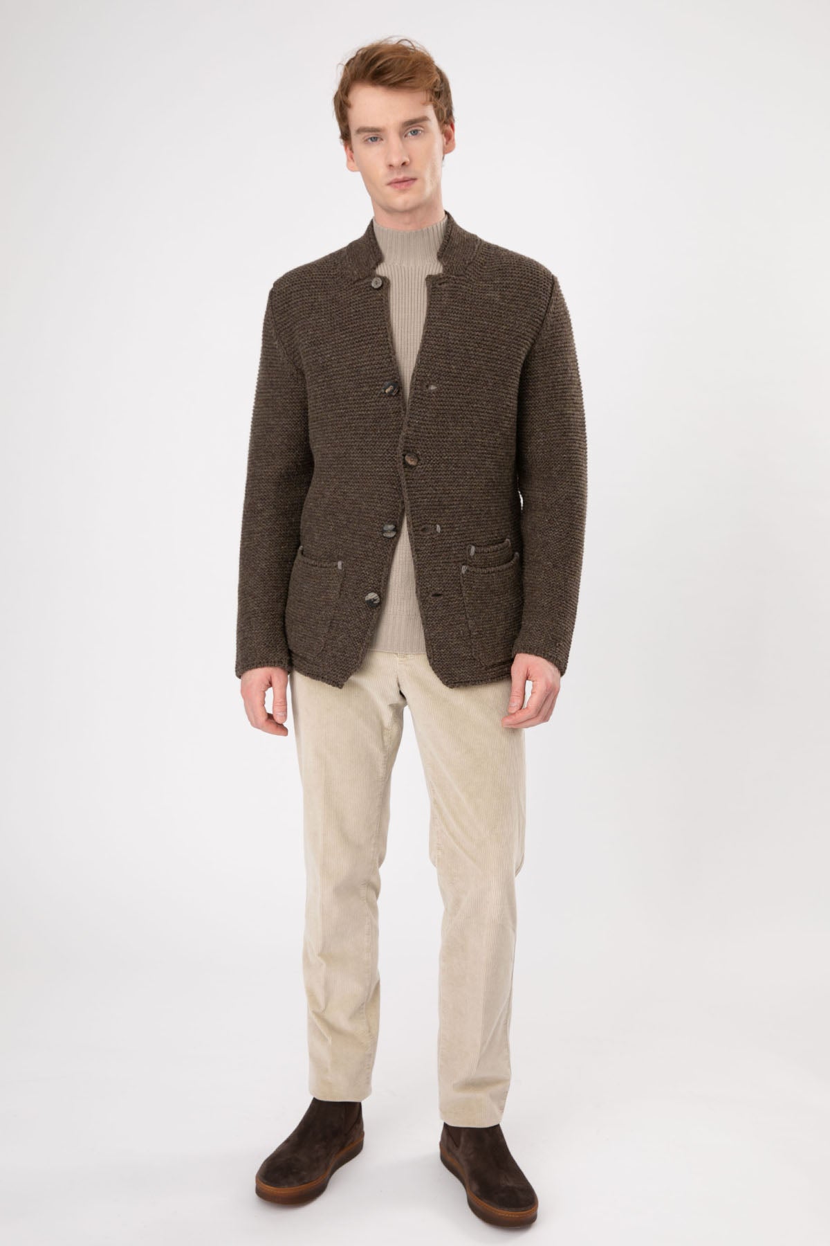 Gran Sasso Dik Yaka Kalın Örgü Yün Triko Ceket-Libas Trendy Fashion Store