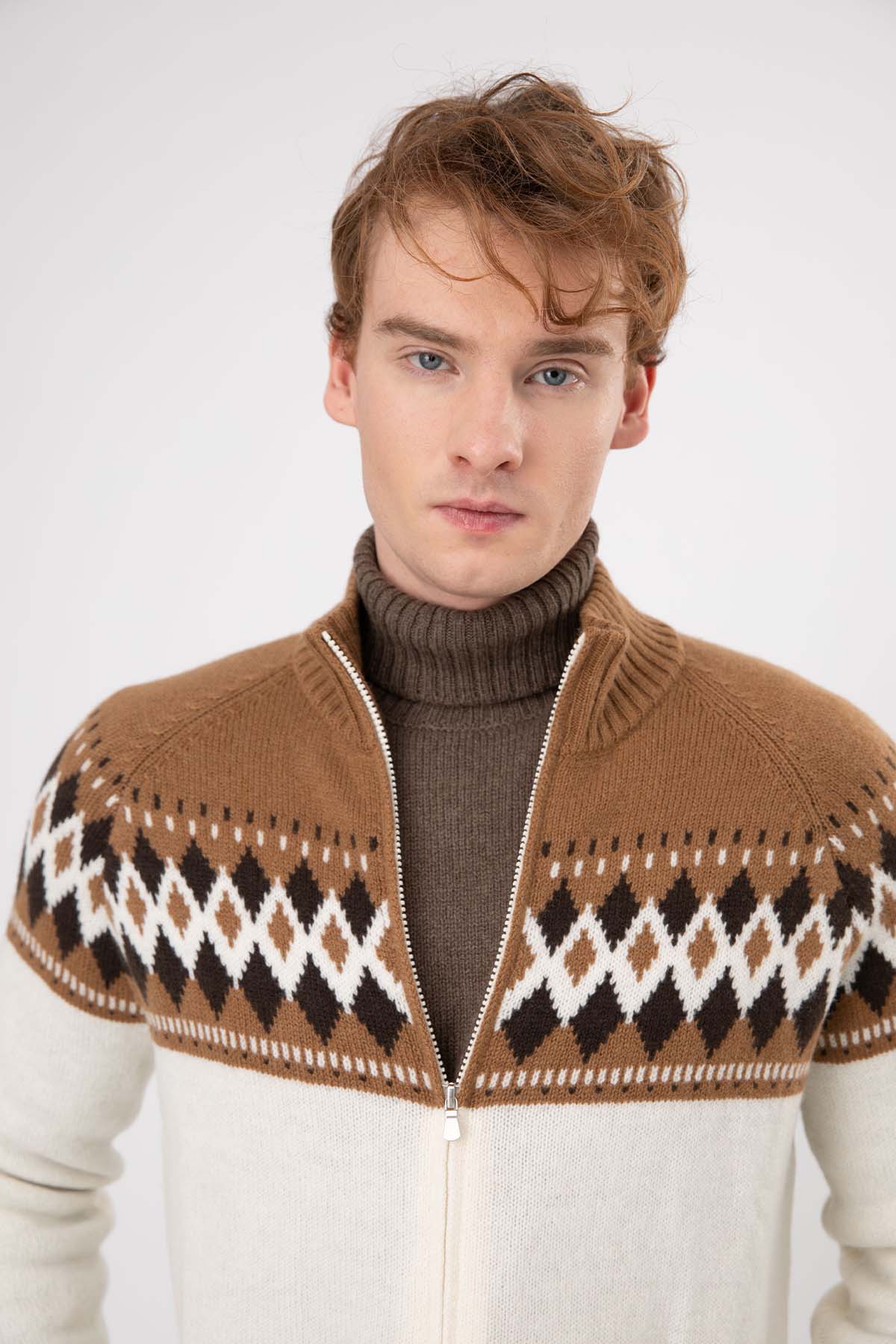 Gran Sasso Dik Yaka Yün Örgü Triko Ceket-Libas Trendy Fashion Store