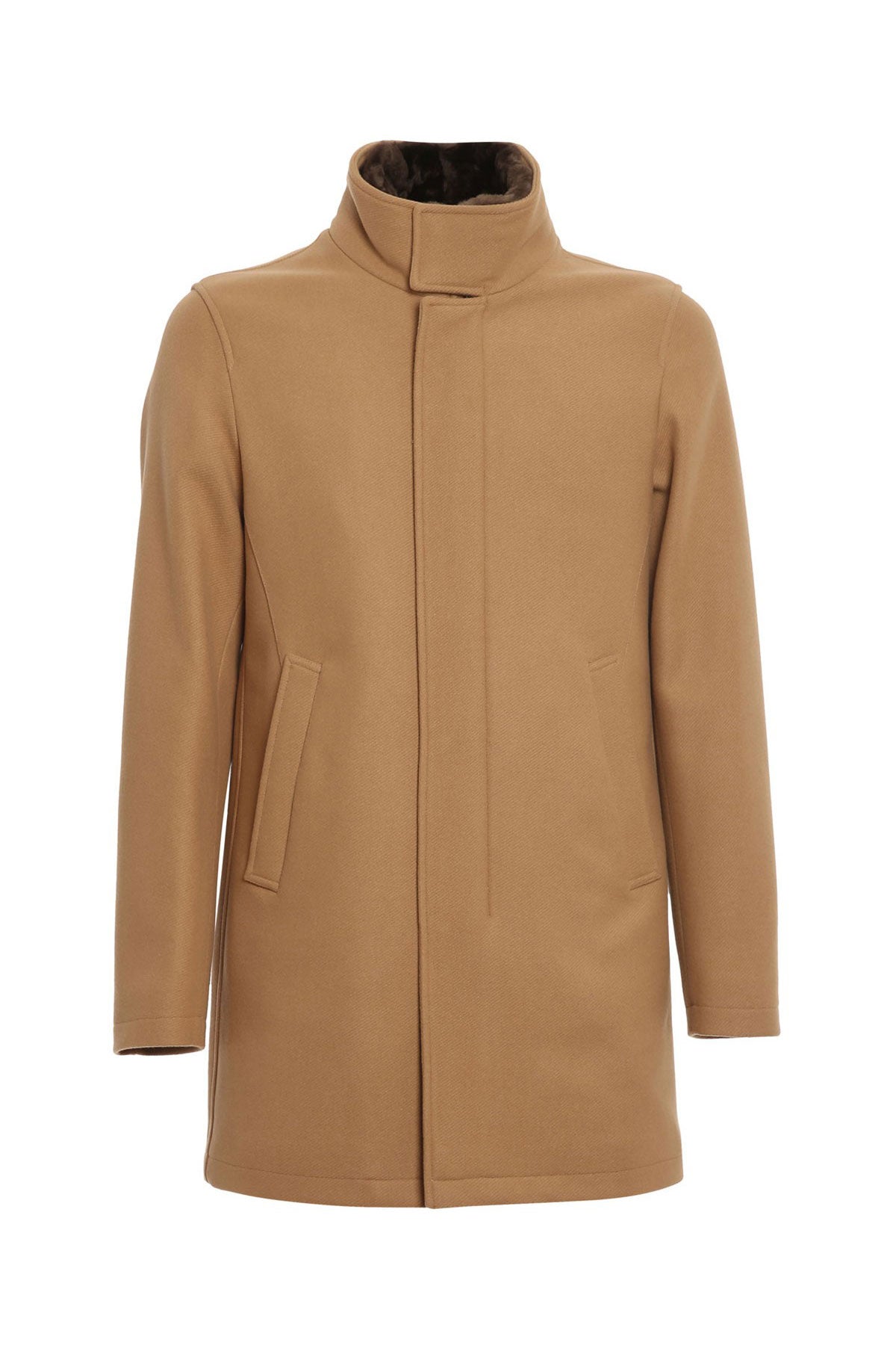 Herno Yakası Eko Kürklü Yün Kaban-Libas Trendy Fashion Store