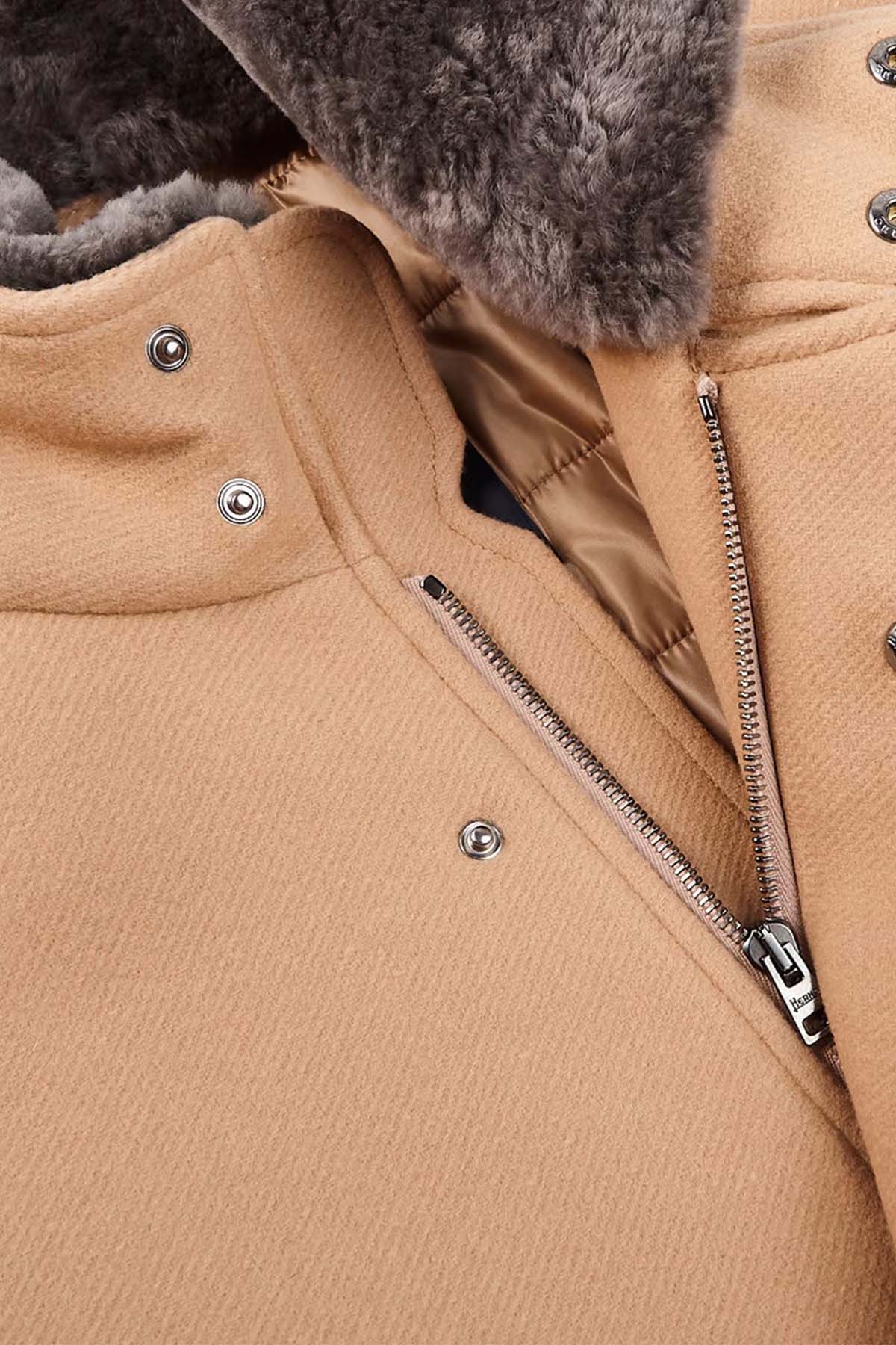 Herno Yakası Eko Kürklü Yün Kaban-Libas Trendy Fashion Store