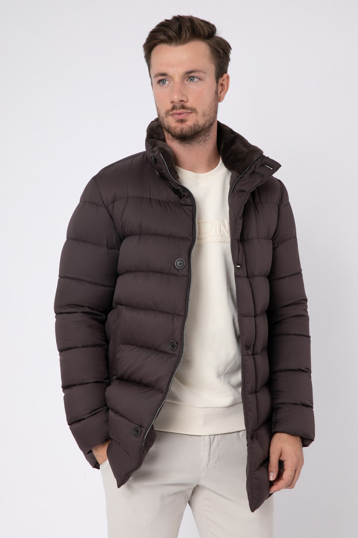 Herno Yakası Eko Kürk Detaylı Puffer Kaban-Libas Trendy Fashion Store