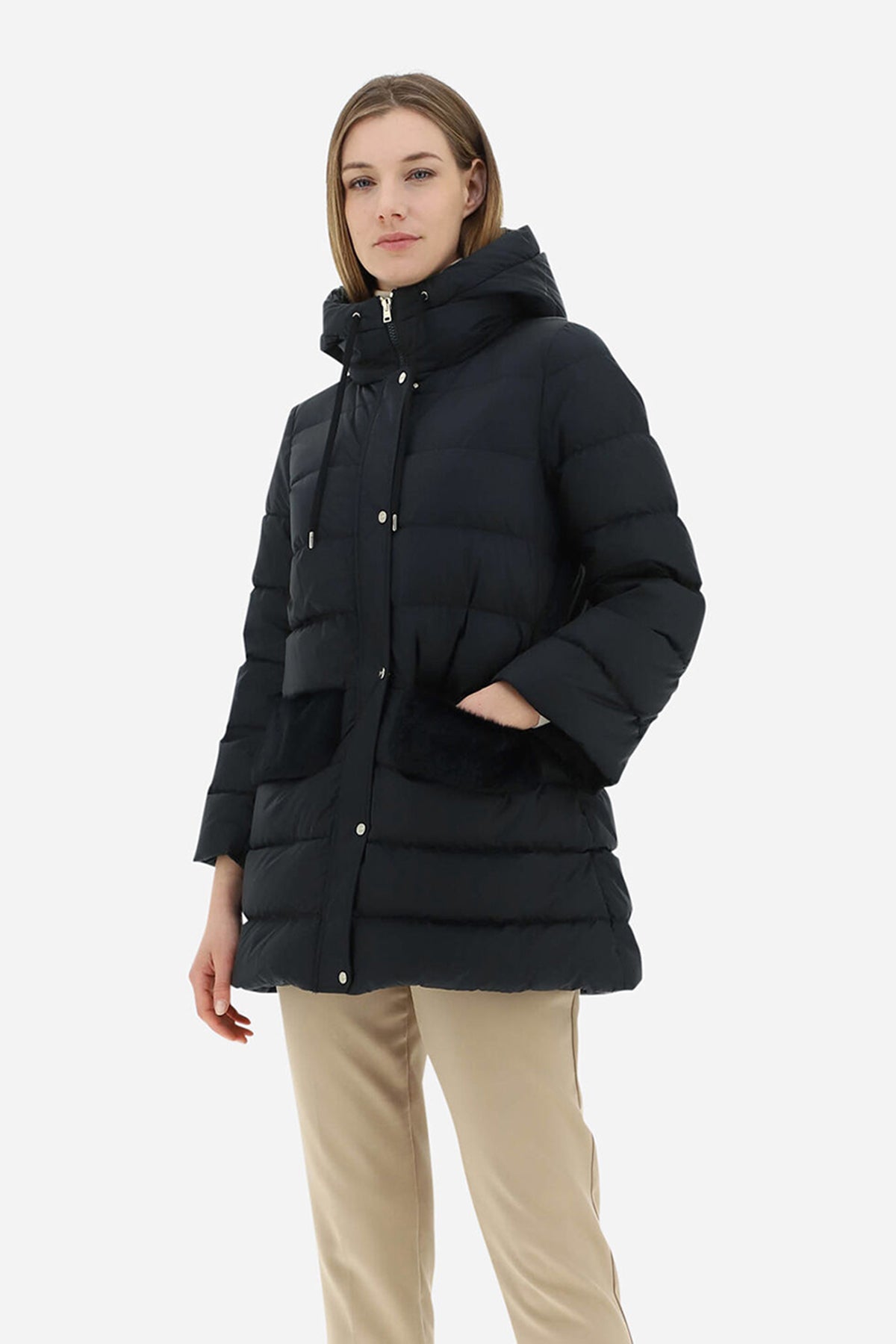 Herno Peluş Detaylı Kapüşonlu Puffer Kaban-Libas Trendy Fashion Store