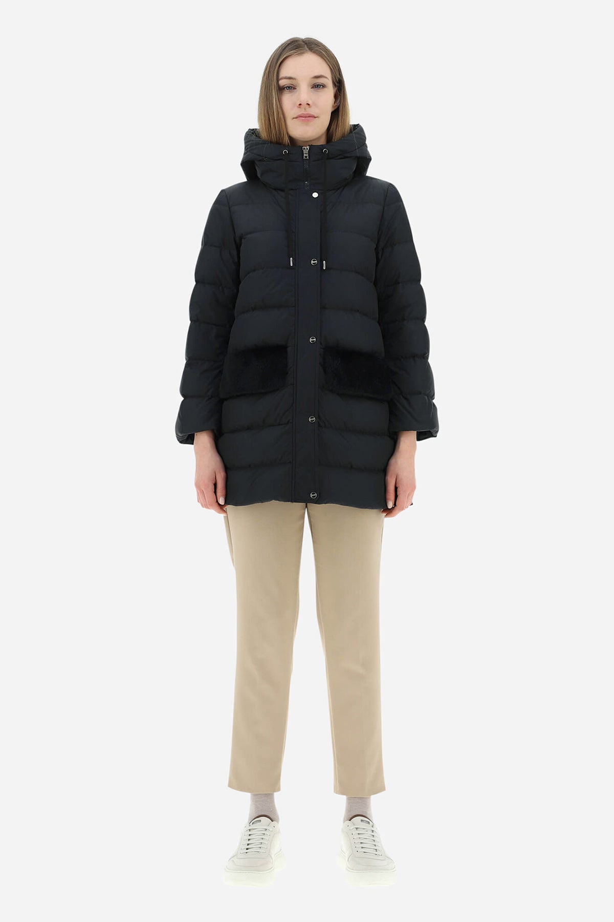 Herno Peluş Detaylı Kapüşonlu Puffer Kaban-Libas Trendy Fashion Store