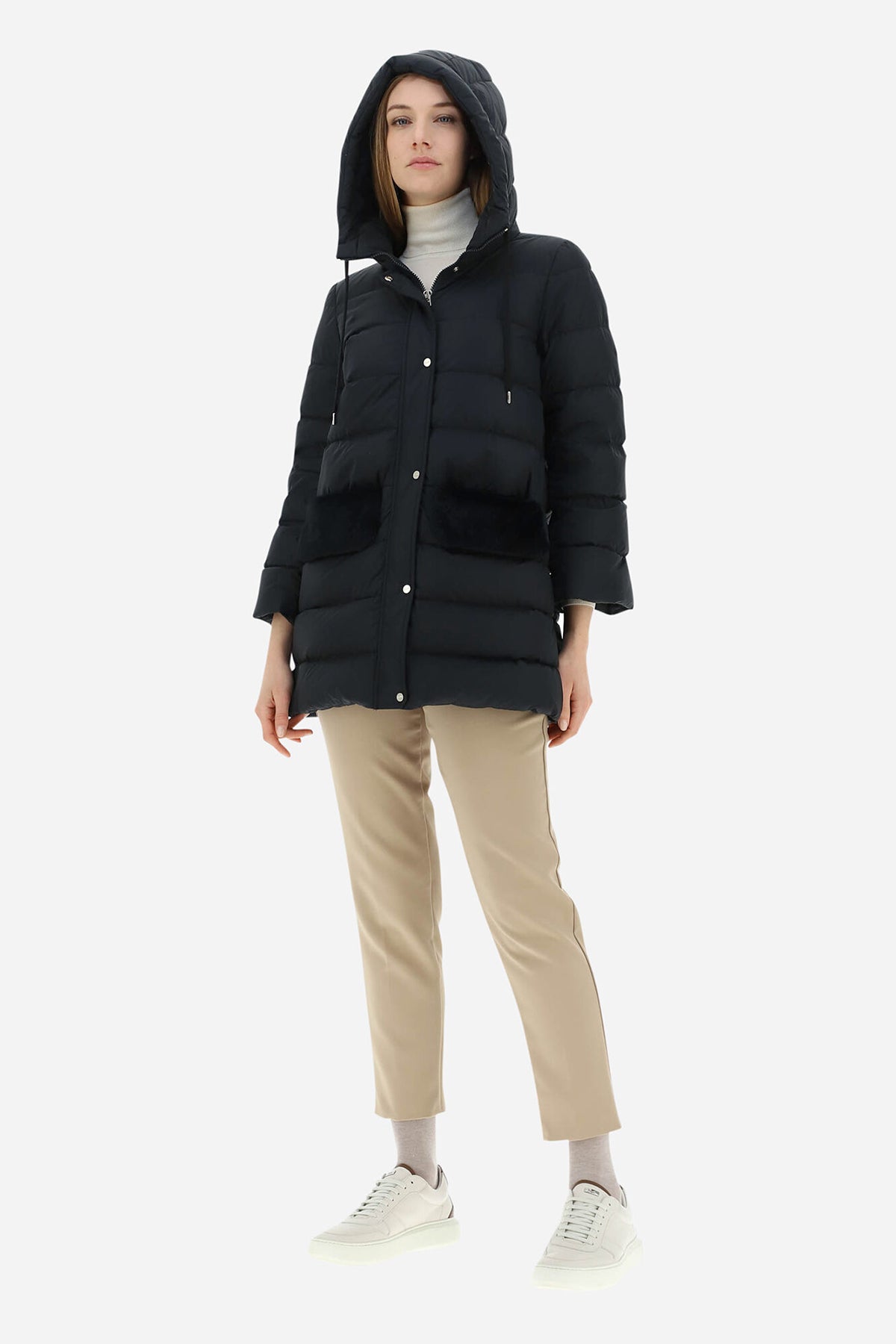 Herno Peluş Detaylı Kapüşonlu Puffer Kaban-Libas Trendy Fashion Store