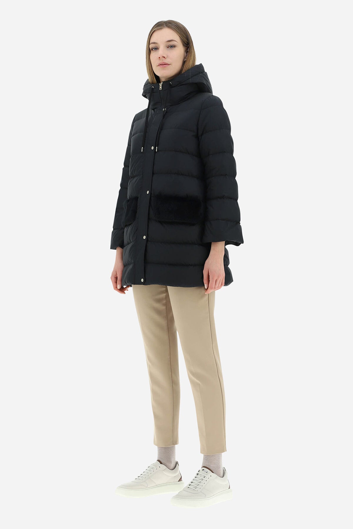 Herno Peluş Detaylı Kapüşonlu Puffer Kaban-Libas Trendy Fashion Store