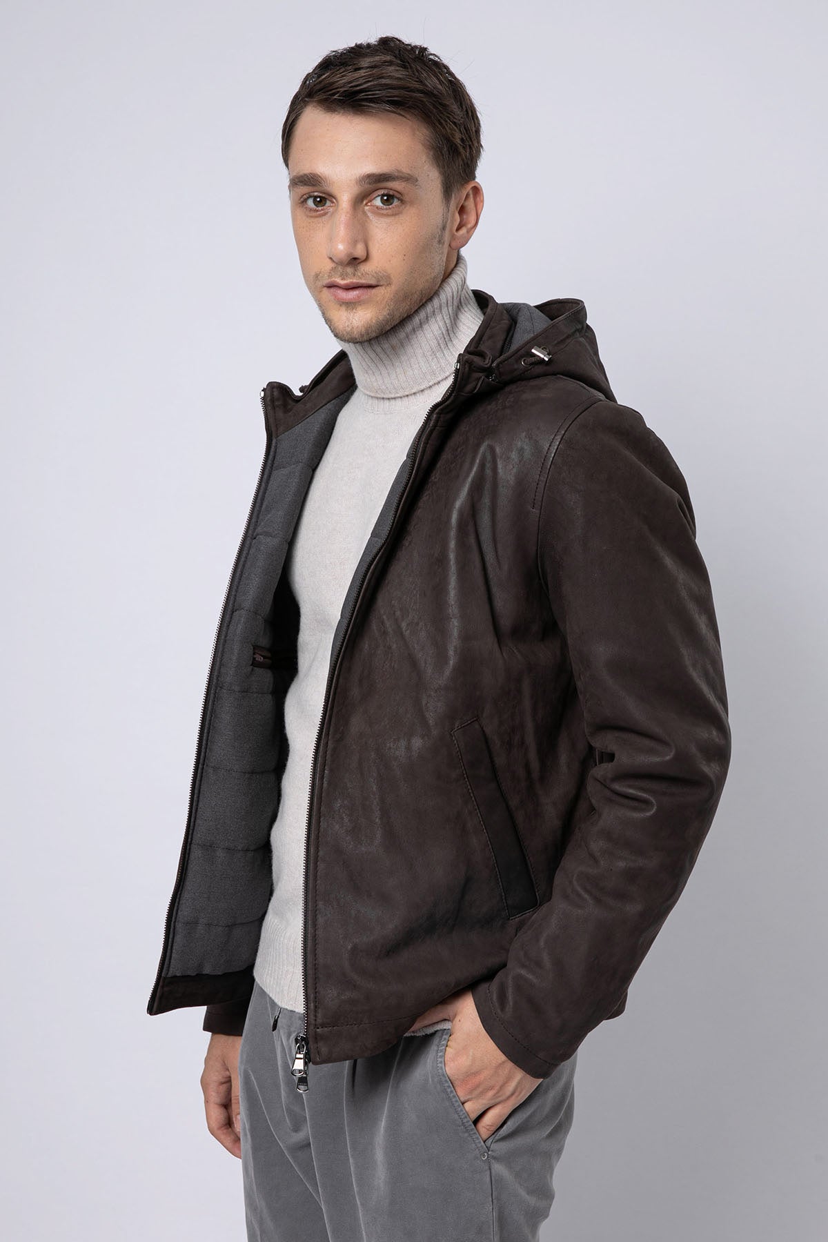 Fradi Dirk Kapüşonlu Deri Mont-Libas Trendy Fashion Store