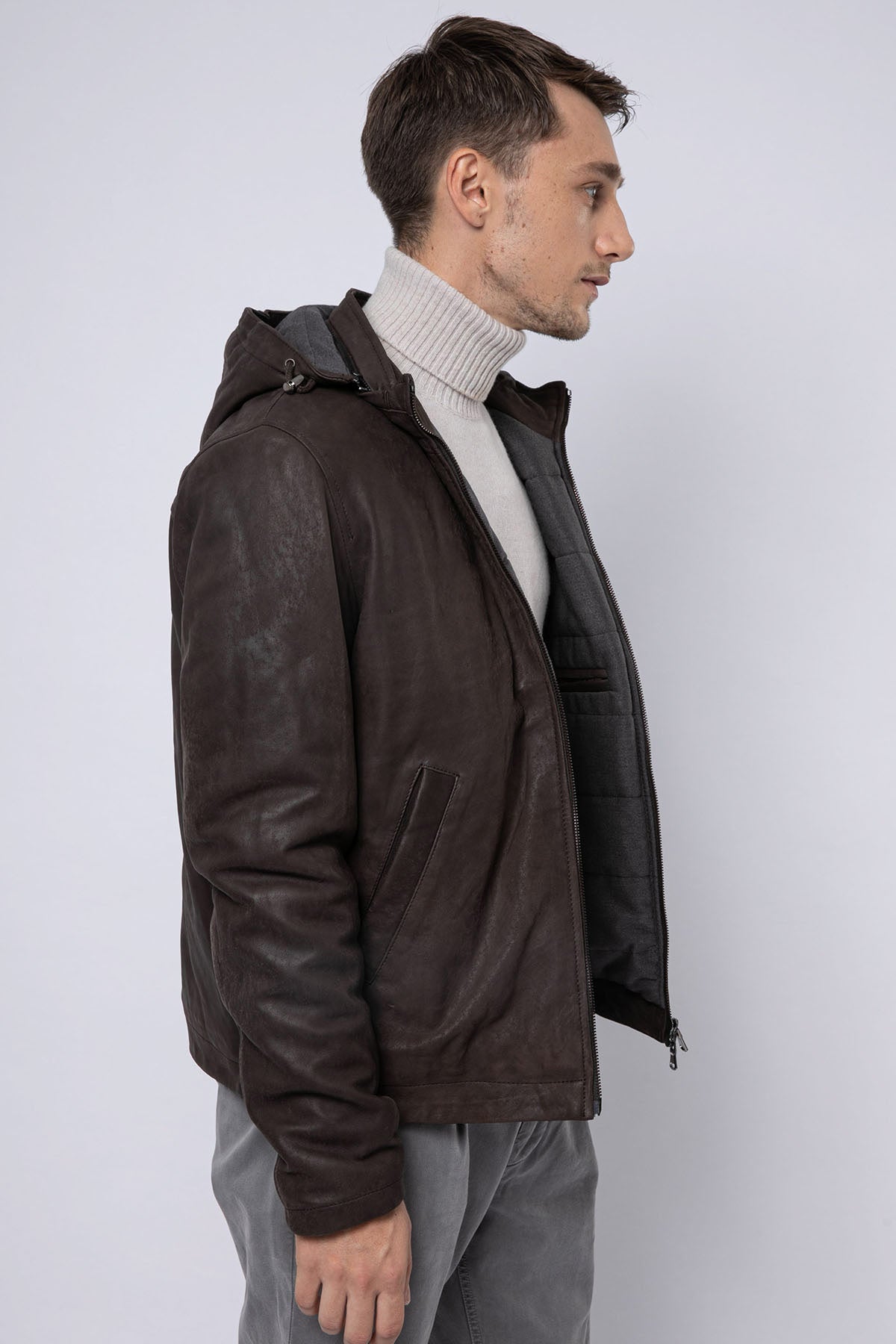 Fradi Dirk Kapüşonlu Deri Mont-Libas Trendy Fashion Store