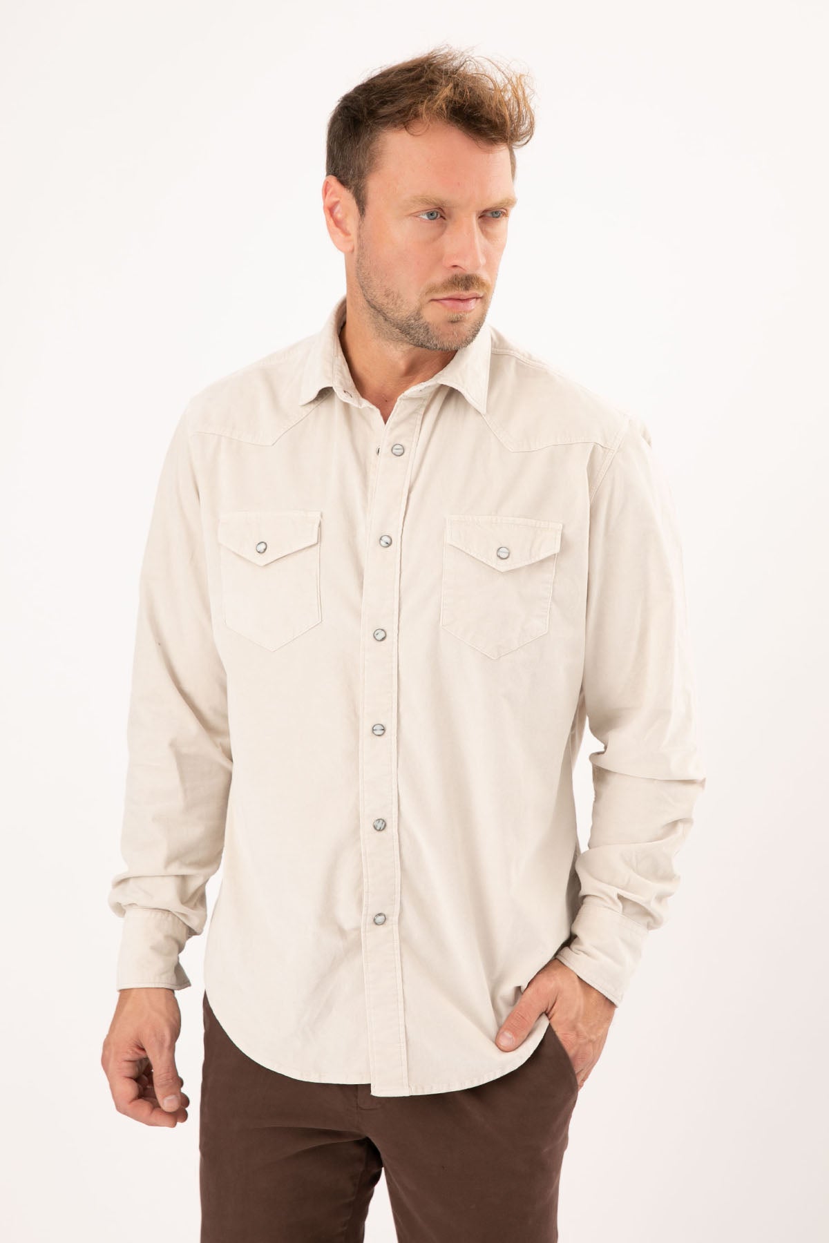 Fradi Klasik Yaka Streç Kadife Gömlek-Libas Trendy Fashion Store