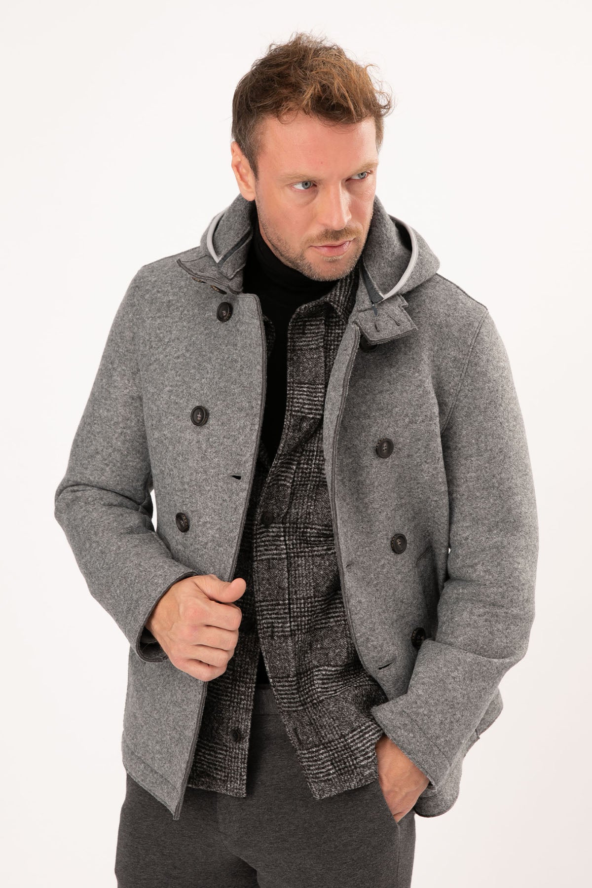 Fradi Warner Kapüşonlu Kruvaze Kaban-Libas Trendy Fashion Store