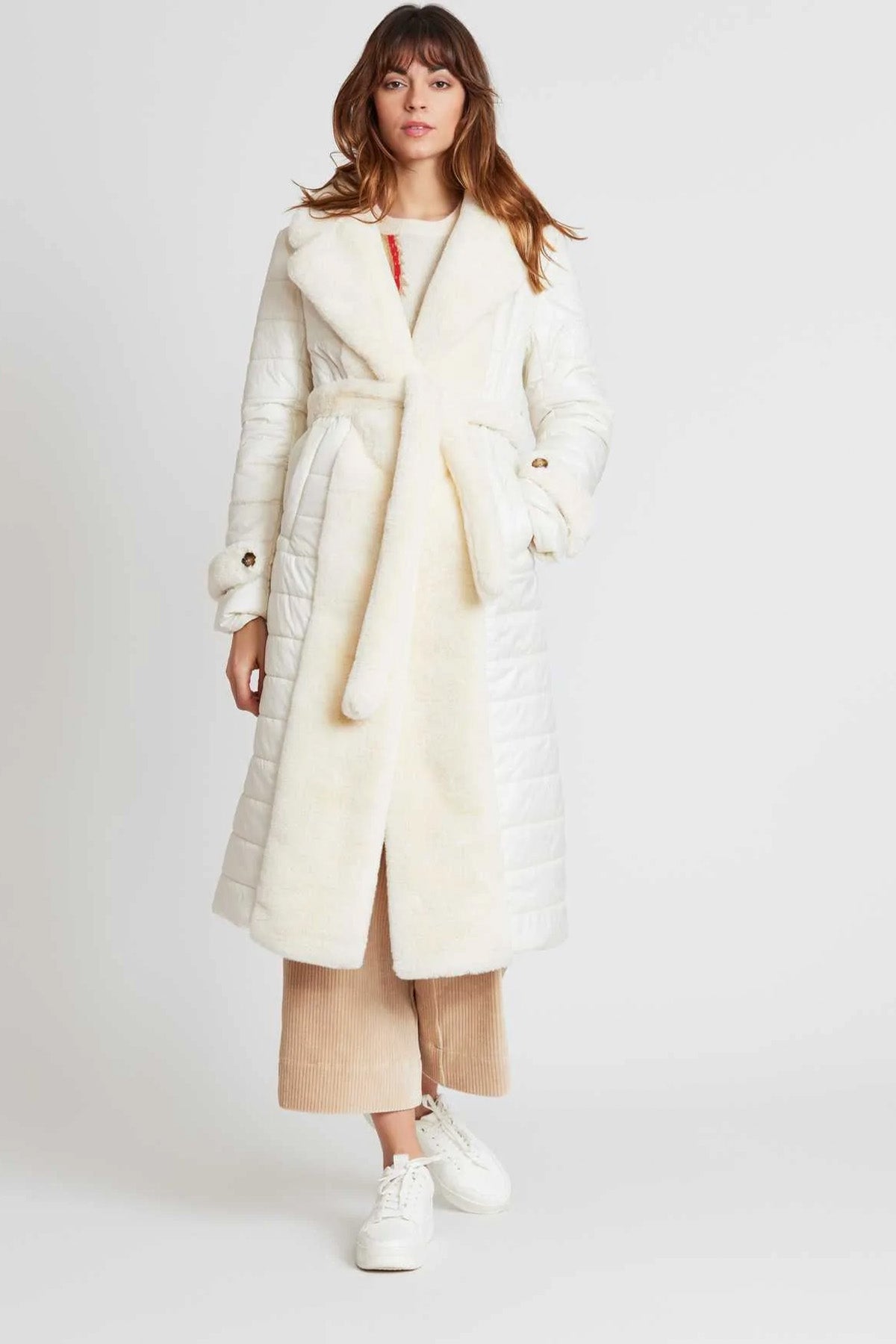 Rene Derhy Kuşaklı Puffer Kürk Kombinasyonlu Manto-Libas Trendy Fashion Store