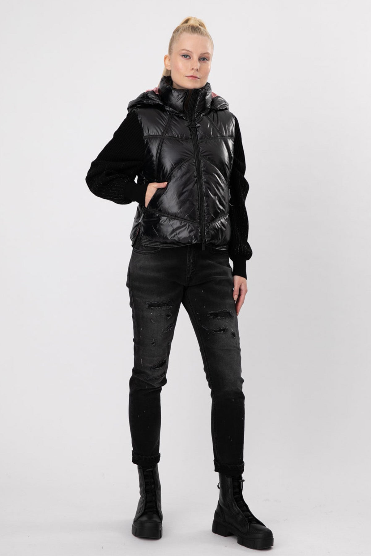 Bsb Kapüşonlu Parlak Puffer Yelek-Libas Trendy Fashion Store