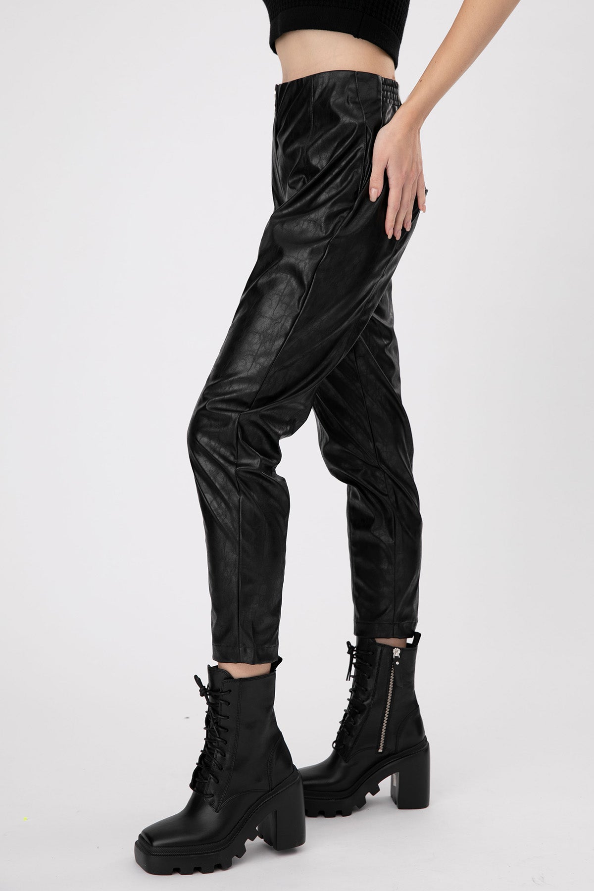 Lynne Beli Lastikli Deri Pantolon-Libas Trendy Fashion Store