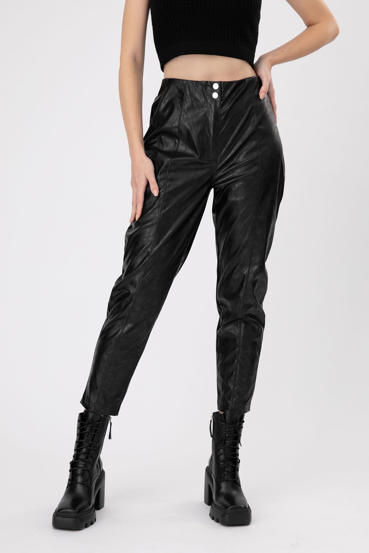 Lynne Beli Lastikli Deri Pantolon-Libas Trendy Fashion Store