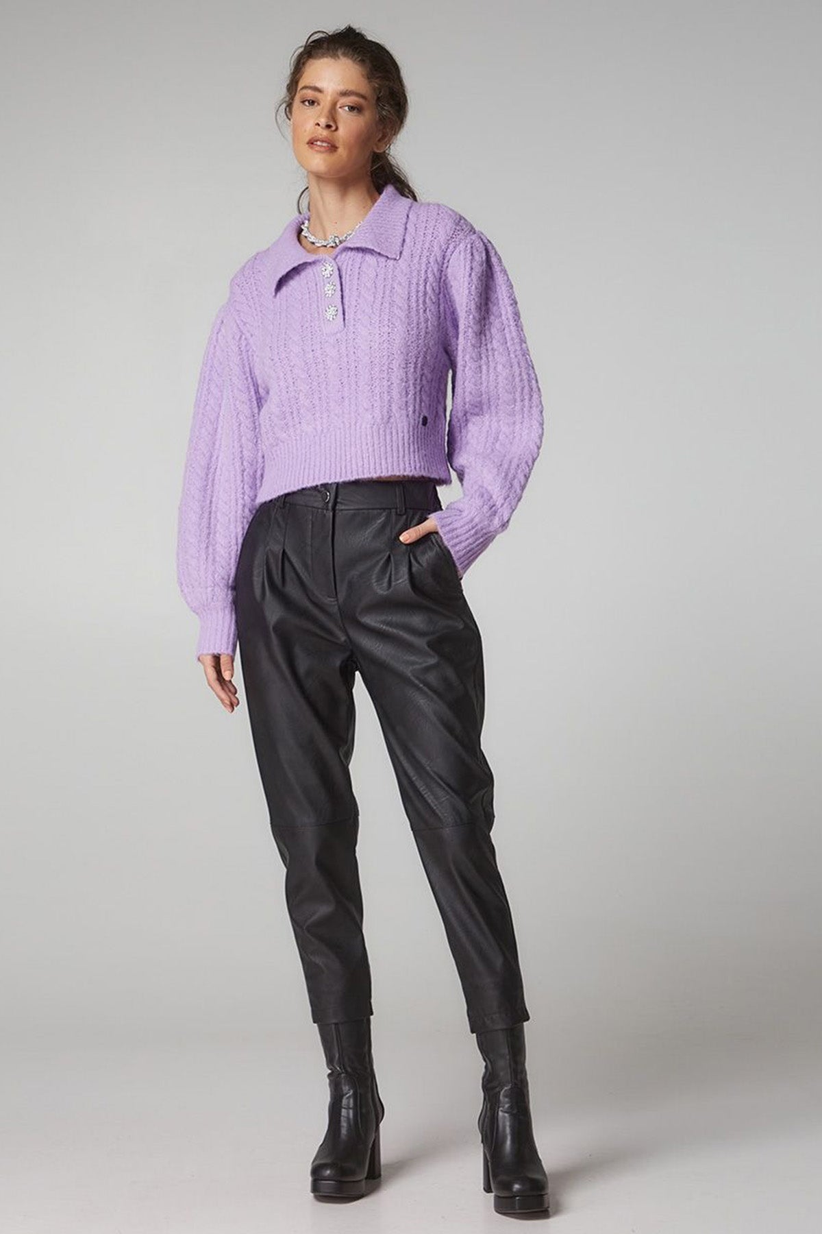 Bsb Beli Lastikli Çift Pile Deri Pantolon-Libas Trendy Fashion Store