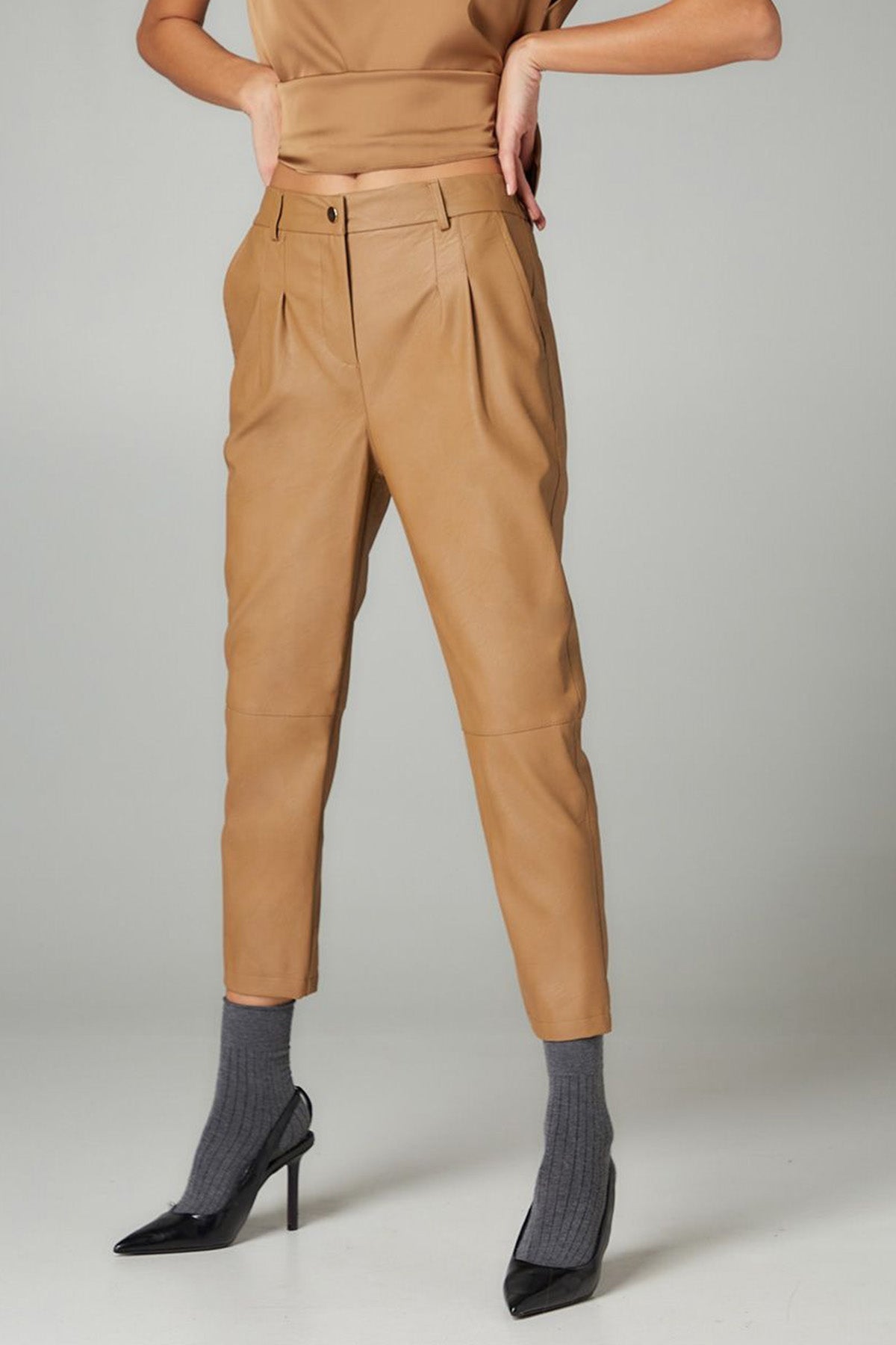 Bsb Beli Lastikli Çift Pile Deri Pantolon-Libas Trendy Fashion Store