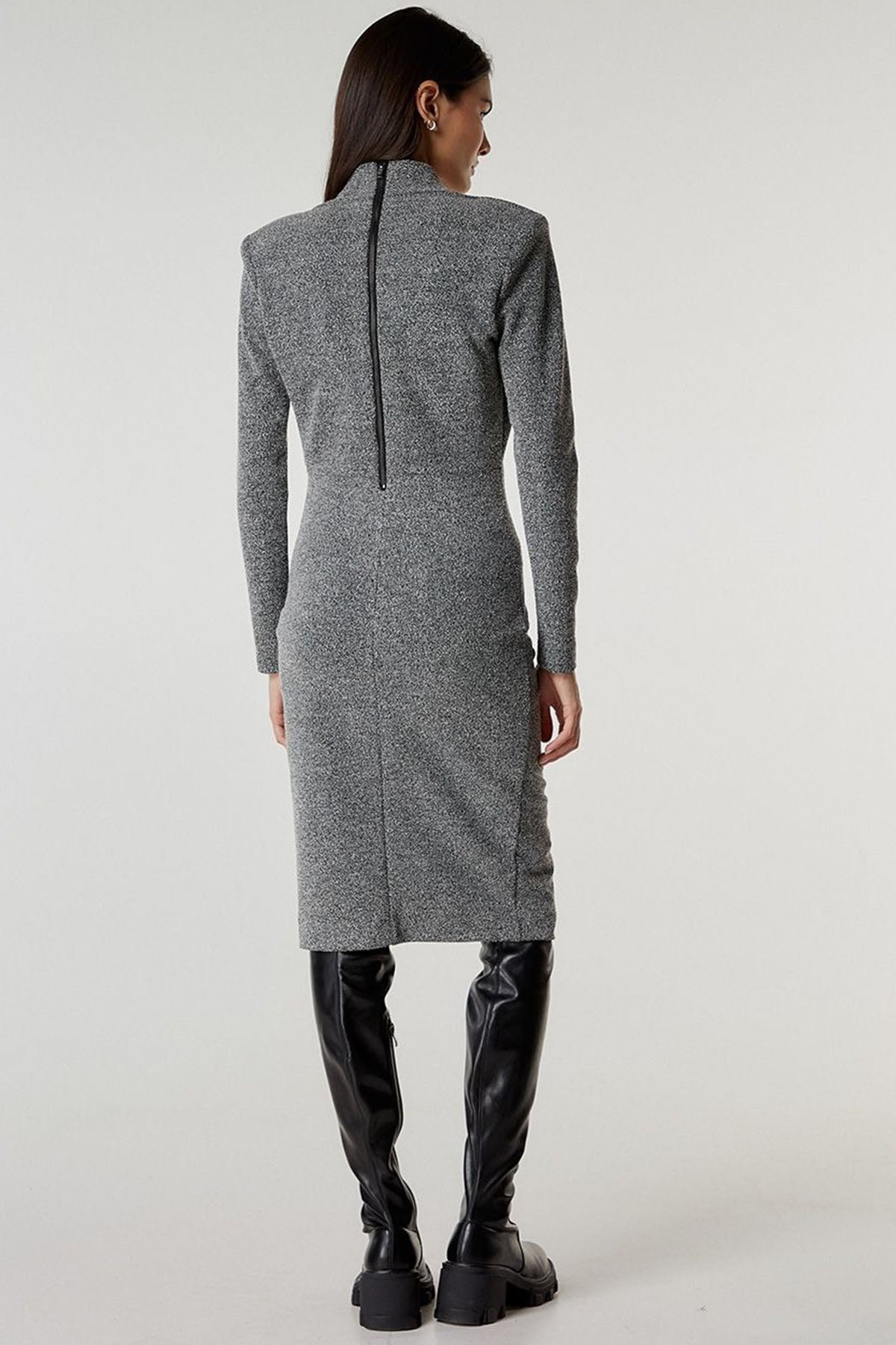 Bsb V Yaka Midi Elbise-Libas Trendy Fashion Store