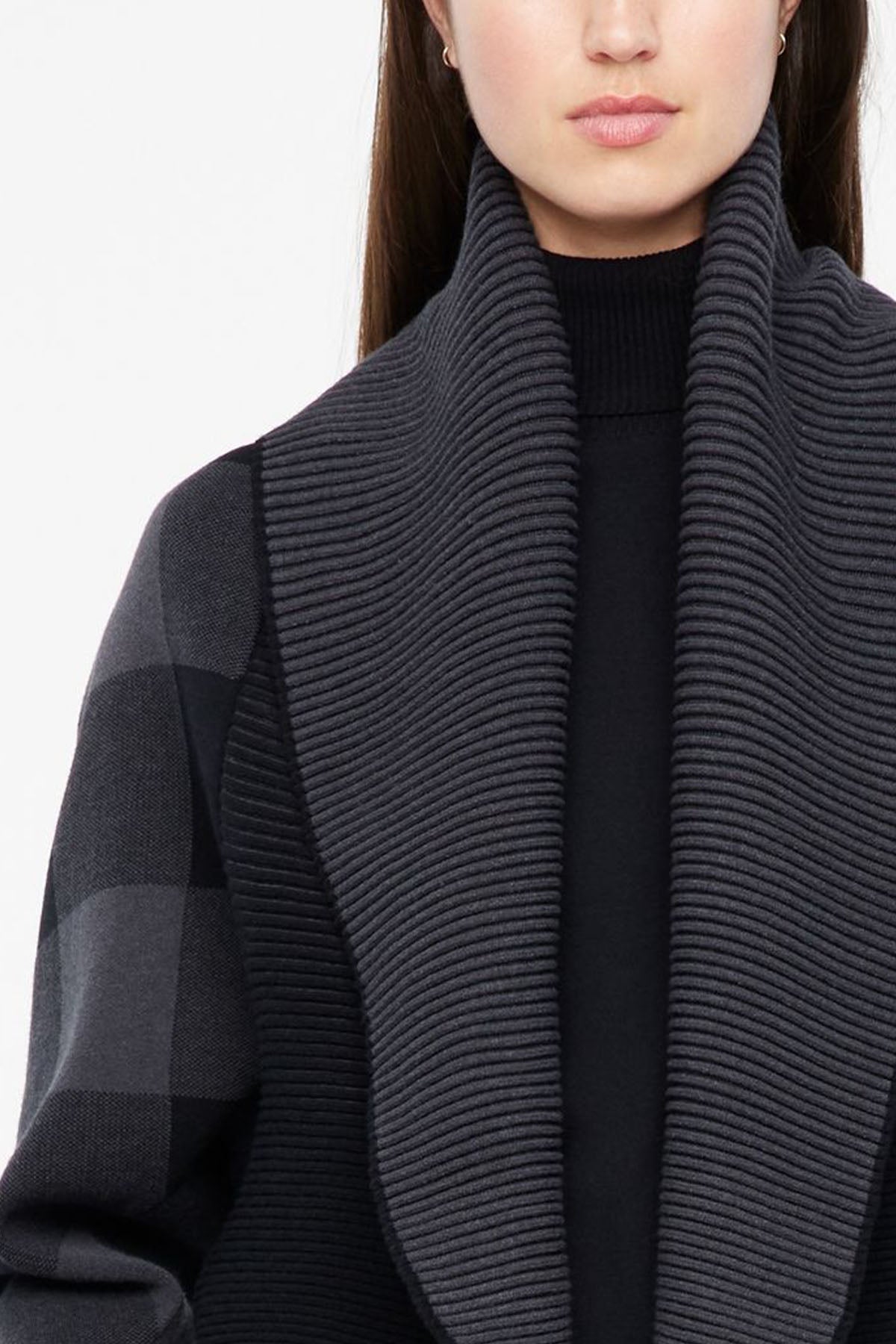 Sarah Pacini Şal Yaka Ekoseli Triko Ceket-Libas Trendy Fashion Store