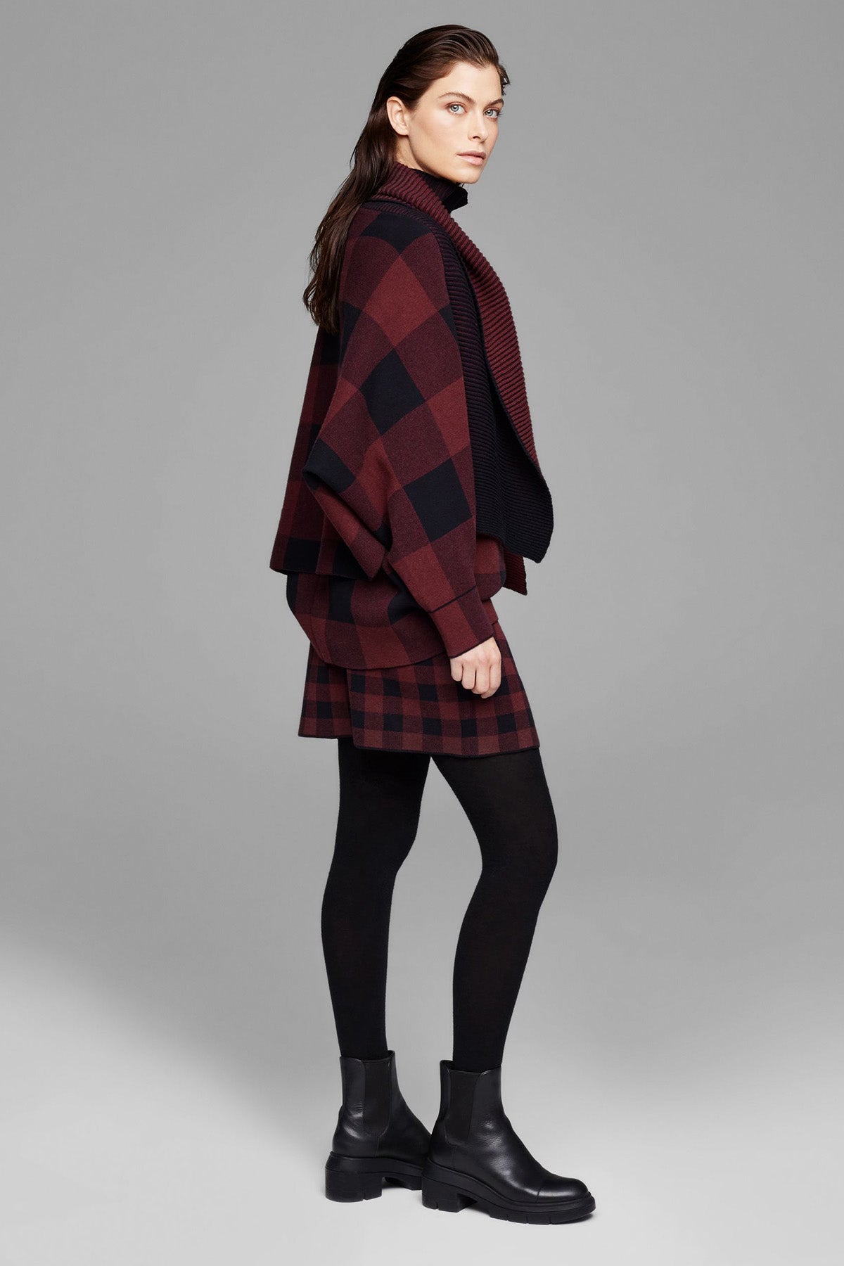 Sarah Pacini Şal Yaka Ekoseli Triko Ceket-Libas Trendy Fashion Store