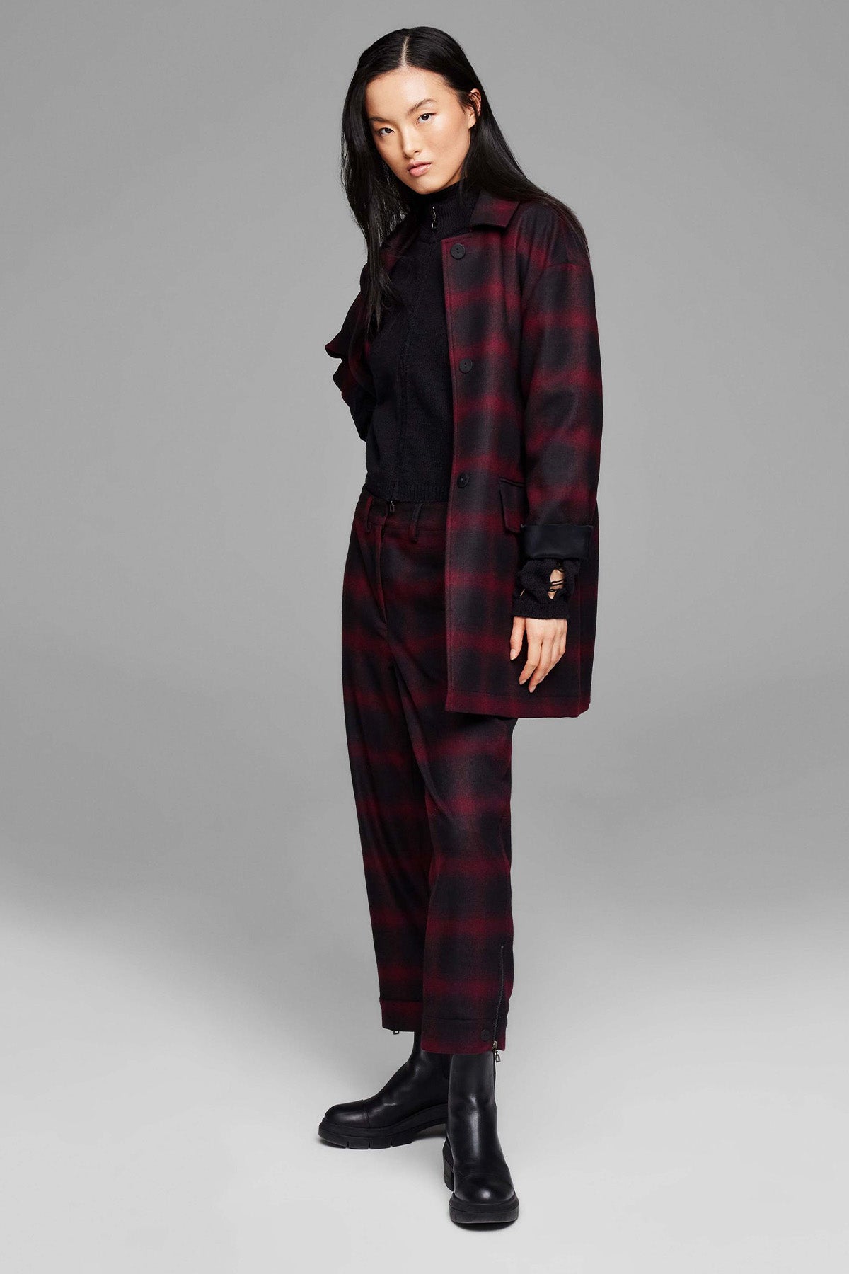 Sarah Pacini Dik Yaka Yırtık Detaylı Fermuarlı Triko Ceket-Libas Trendy Fashion Store
