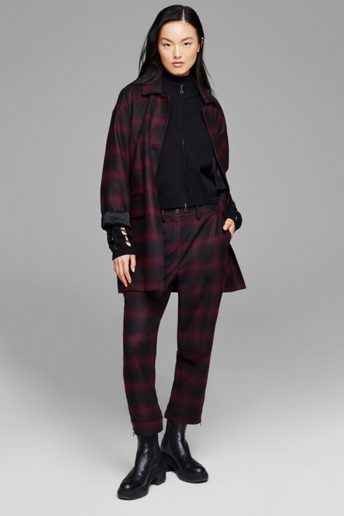 Sarah Pacini Dik Yaka Yırtık Detaylı Fermuarlı Triko Ceket-Libas Trendy Fashion Store