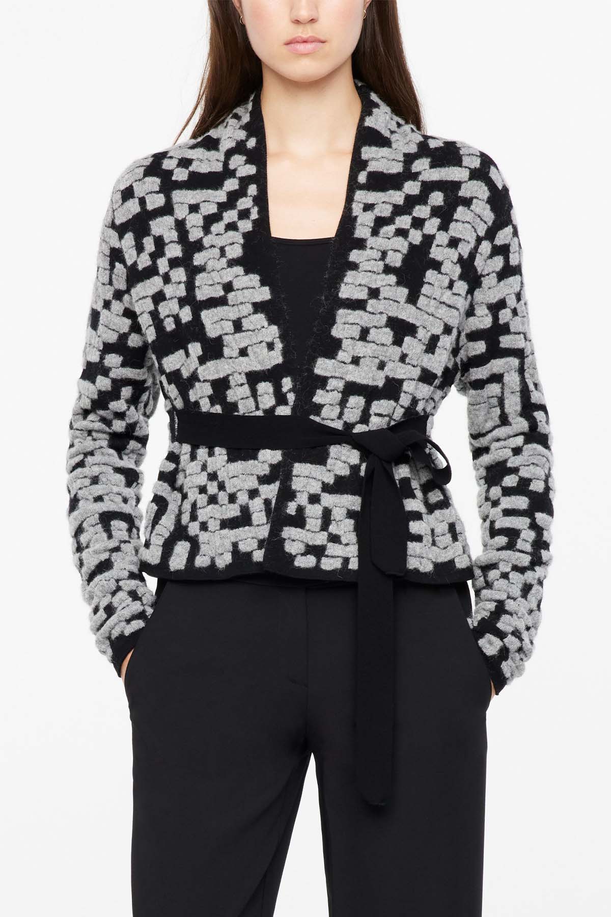 Sarah Pacini Belden Kuşaklı Yün Triko Ceket-Libas Trendy Fashion Store