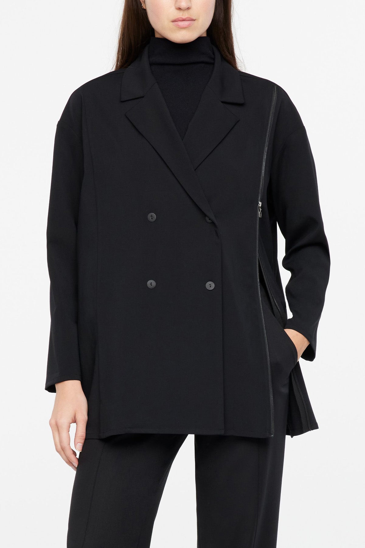 Sarah Pacini Fermuar Detaylı Kruvaze Yün Ceket-Libas Trendy Fashion Store