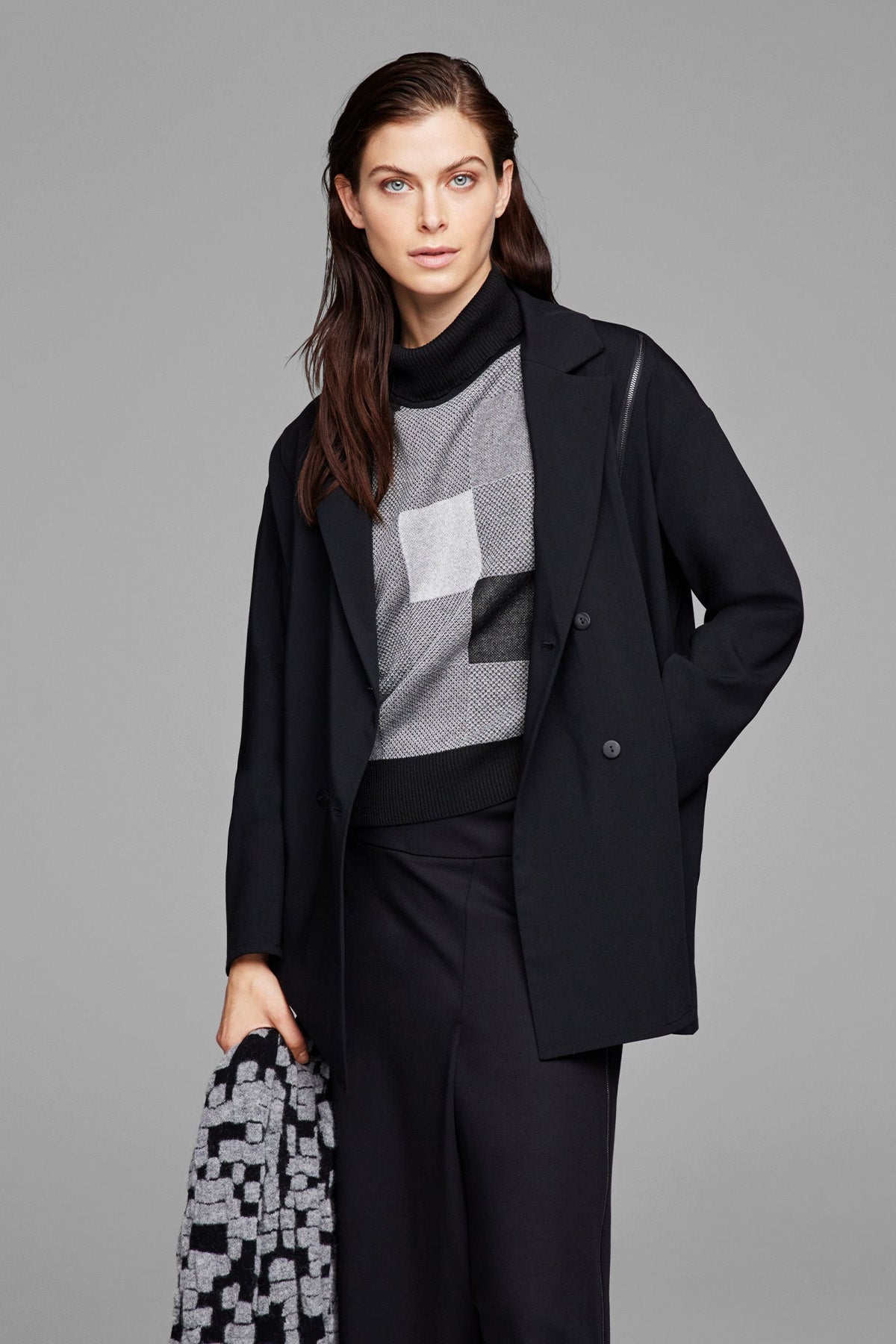 Sarah Pacini Fermuar Detaylı Kruvaze Yün Ceket-Libas Trendy Fashion Store