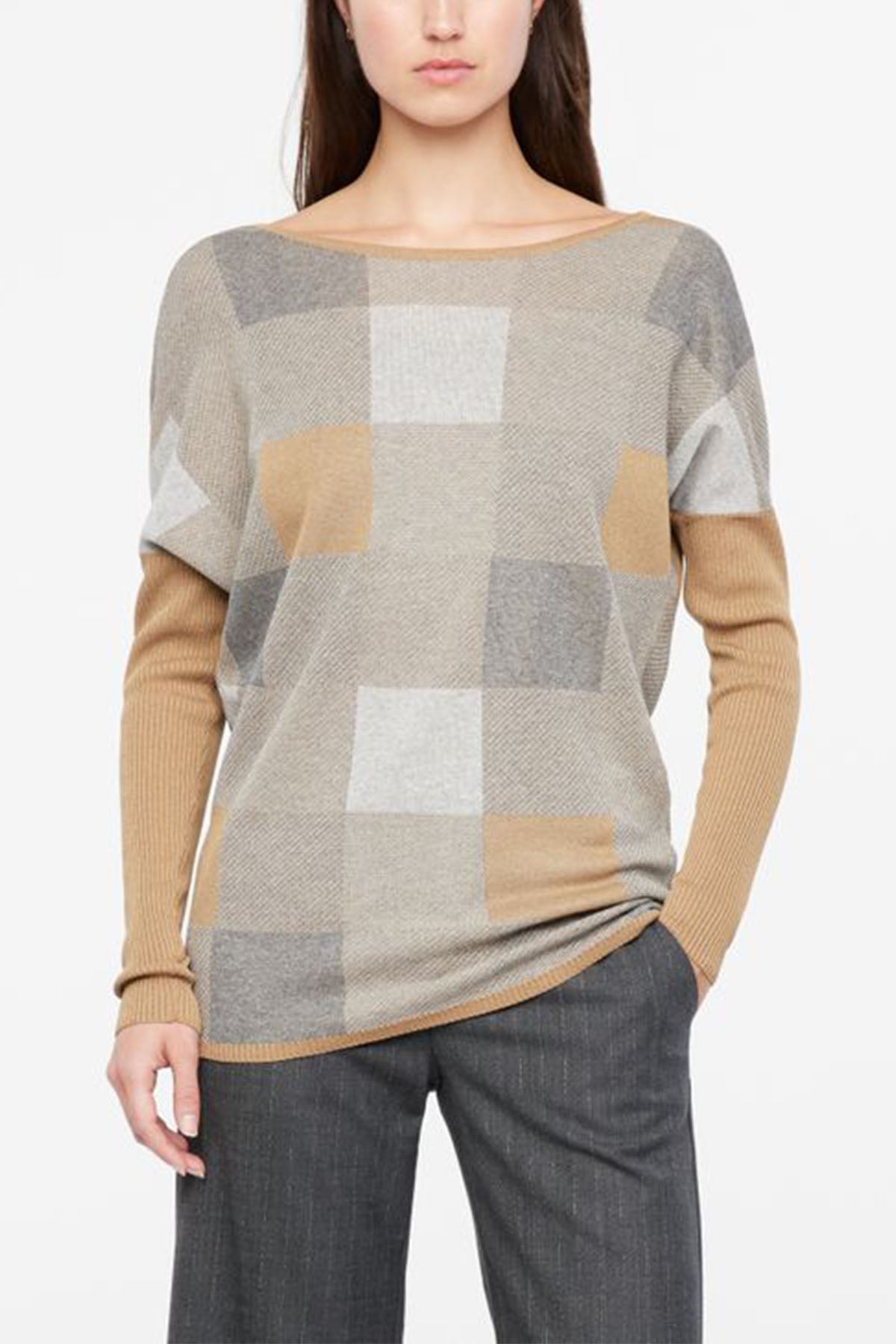 Sarah Pacini Kareli Desenli Yuvarlak Yaka Örgü Triko-Libas Trendy Fashion Store