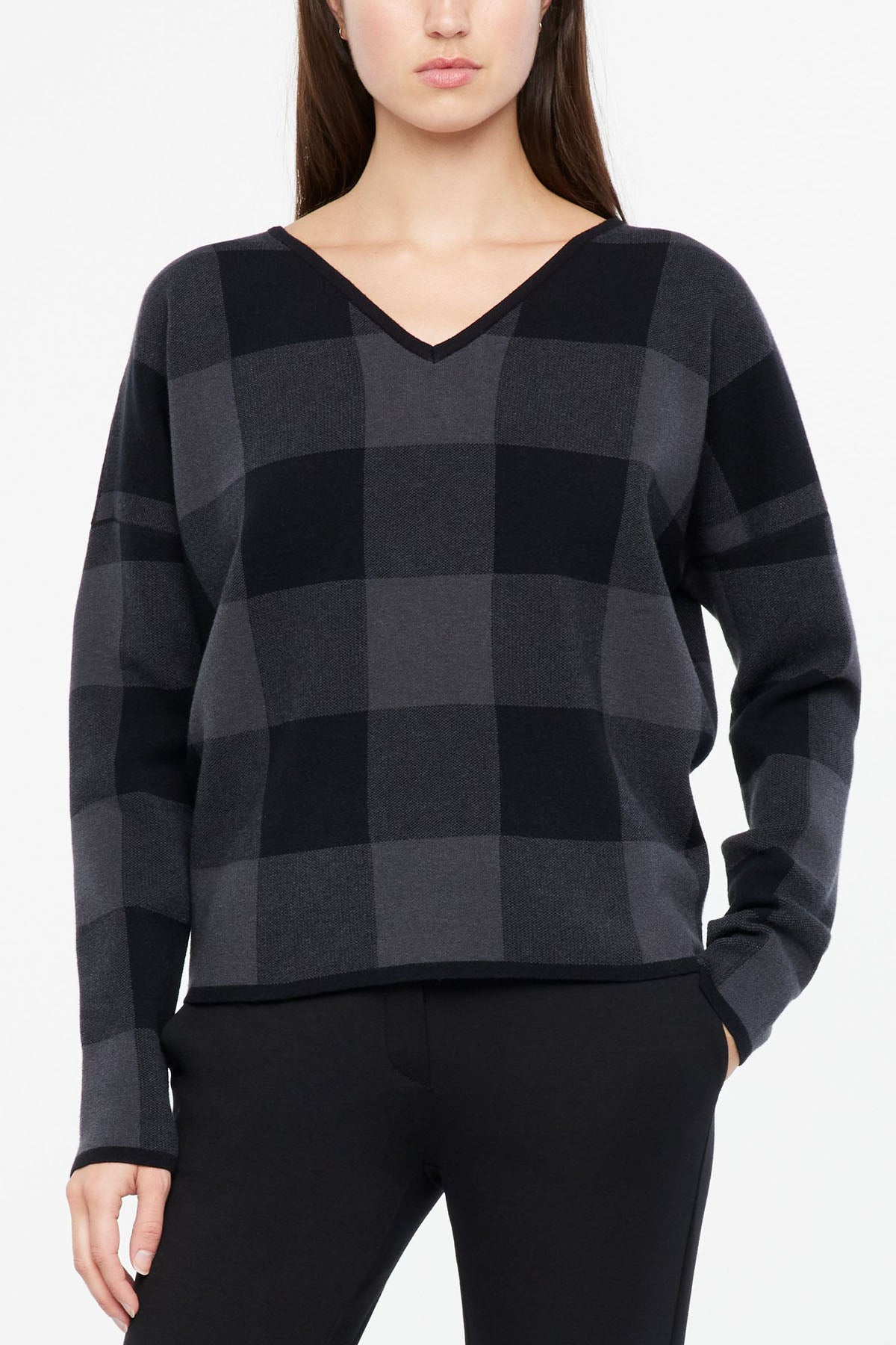 Sarah Pacini Ekoseli V Yaka Triko-Libas Trendy Fashion Store