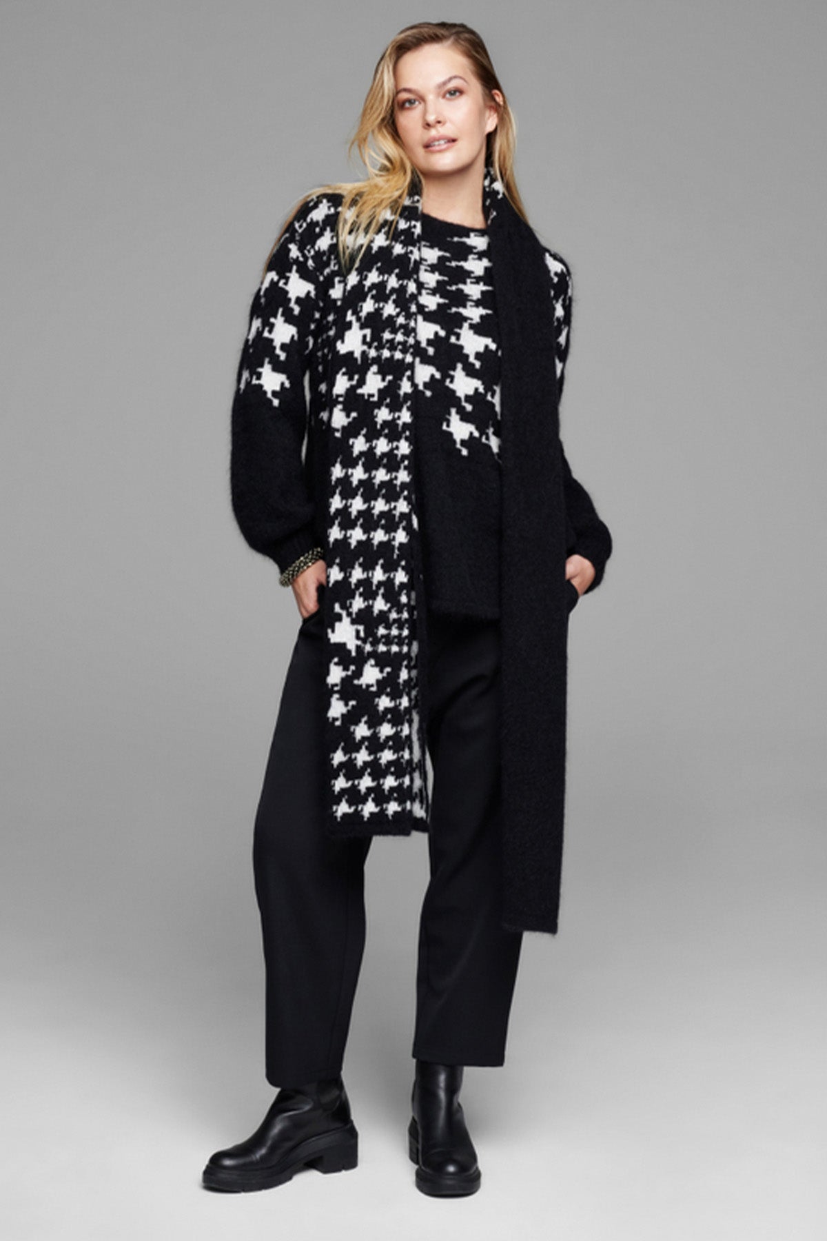 Sarah Pacini Kaz Ayağı Desenli Yün Örgü Triko-Libas Trendy Fashion Store