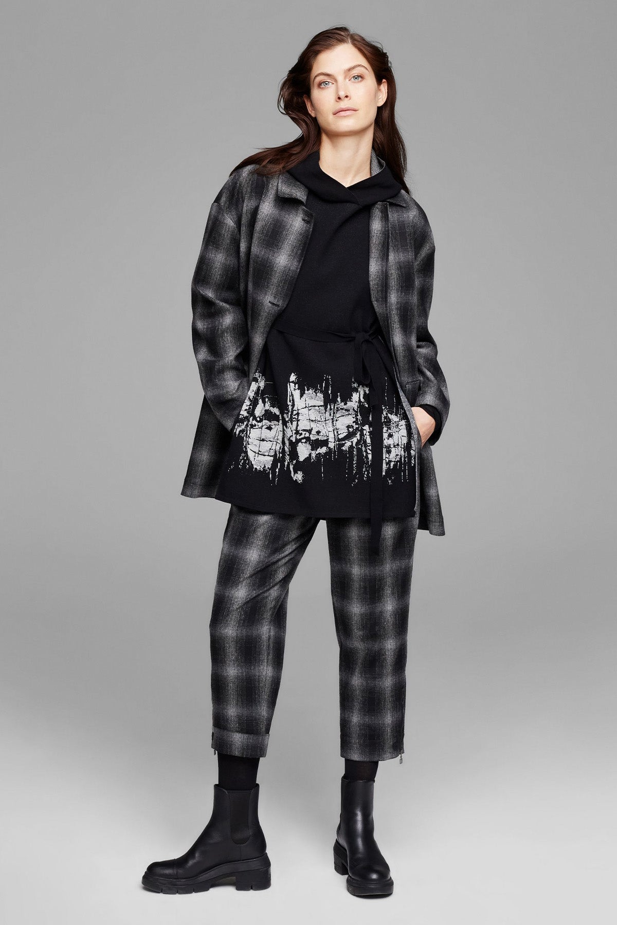 Sarah Pacini Ekoseli Crop Pantolon-Libas Trendy Fashion Store