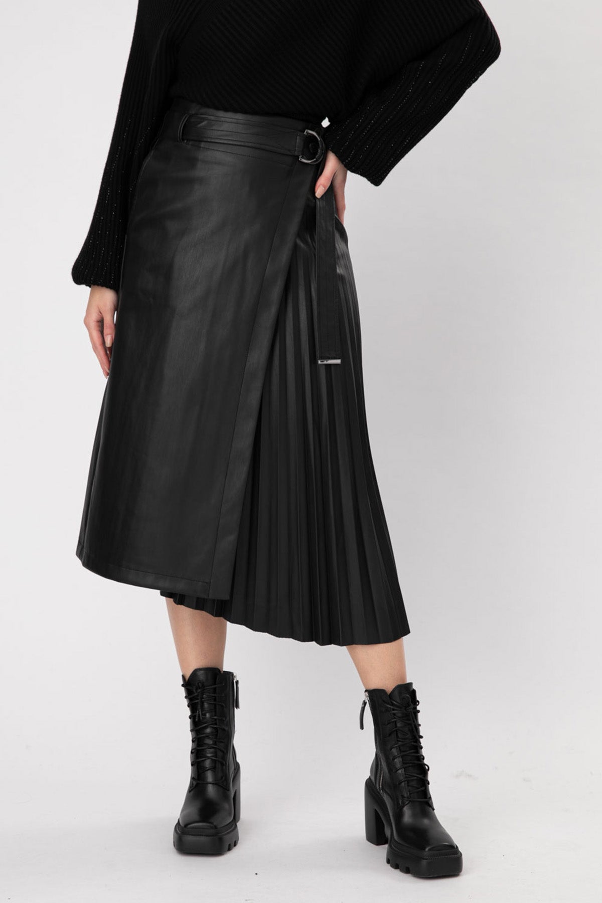 Urbancode Kemerli Midi Deri Etek-Libas Trendy Fashion Store