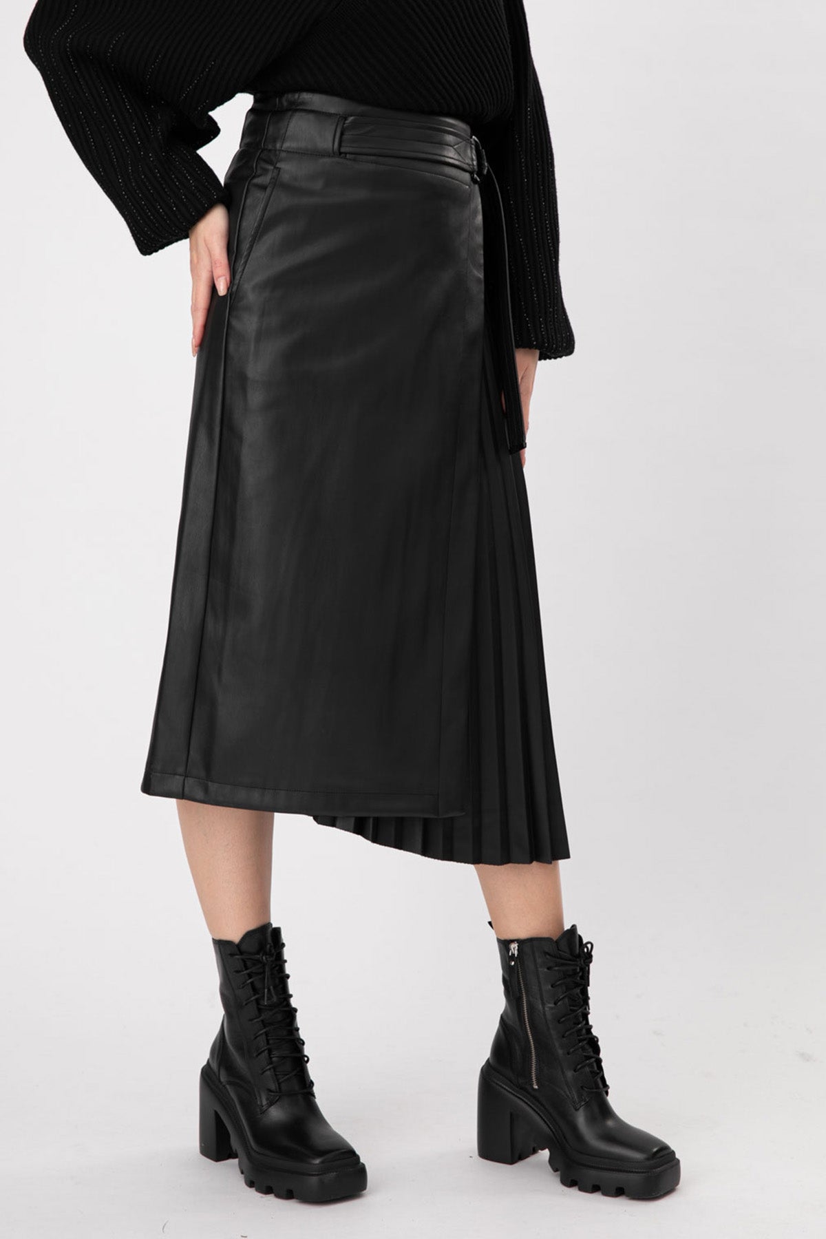 Urbancode Kemerli Midi Deri Etek-Libas Trendy Fashion Store