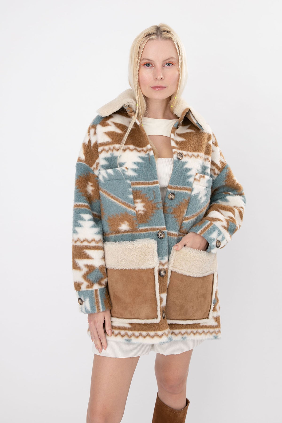 Ava Adore Kürklü Deri Detaylı Kısa Kaban-Libas Trendy Fashion Store