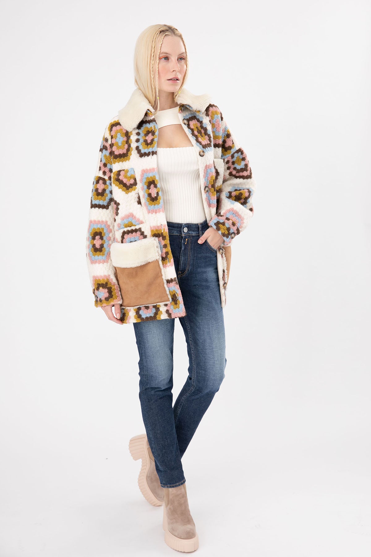 Ava Adore Kürklü Deri Detaylı Kısa Yün Kaban-Libas Trendy Fashion Store