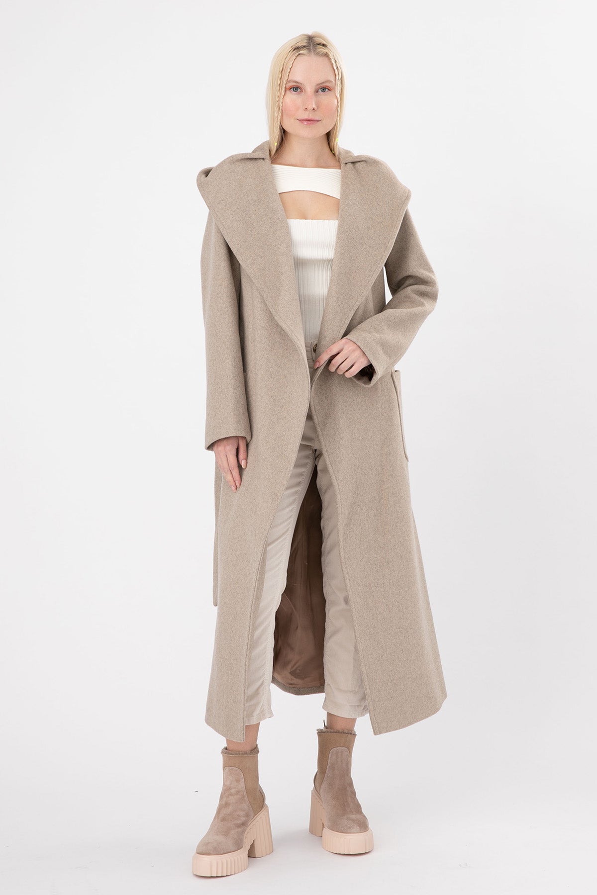 Ava Adore Kapüşonlu Kuşaklı Manto-Libas Trendy Fashion Store