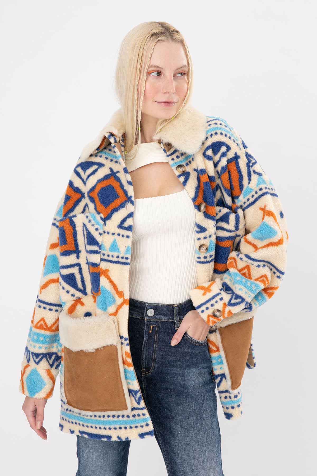 Ava Adore Kürklü Deri Detaylı Kısa Polar Kaban-Libas Trendy Fashion Store