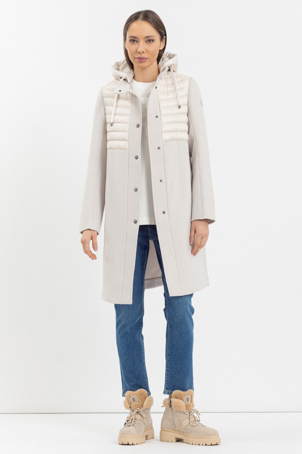 Bogner Isy Puffer Detaylı Kapüşonlu Yün Kaban-Libas Trendy Fashion Store