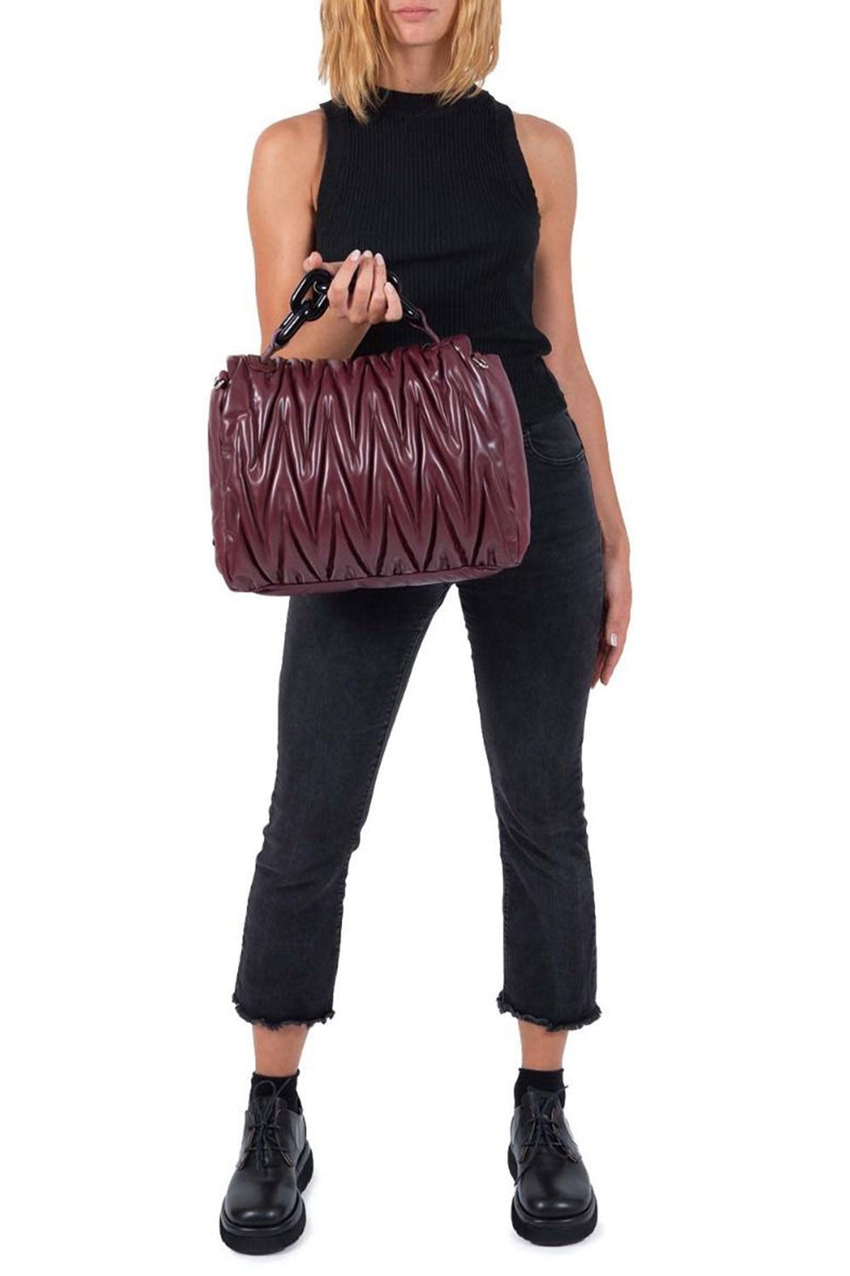 Vic Matie Deri Büzgülü El Çantası-Libas Trendy Fashion Store