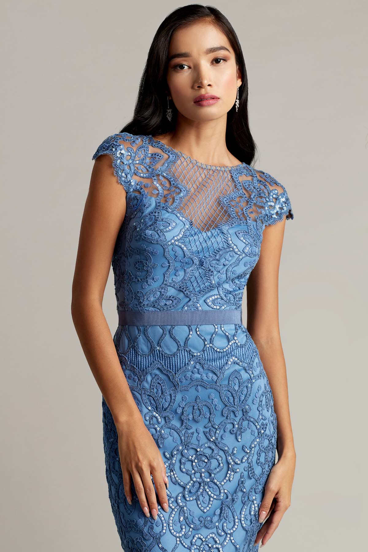 Tadashi Shoji Payetli Midi Abiye Elbise-Libas Trendy Fashion Store