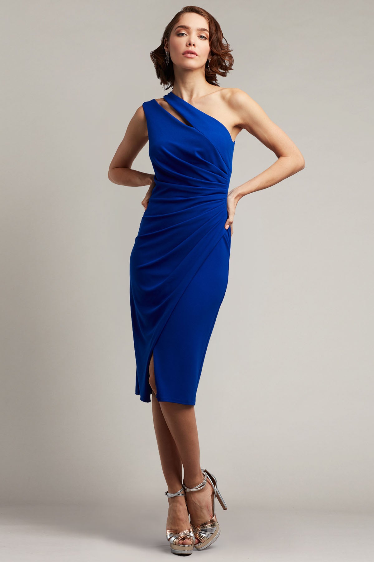 Tadashi Shoji Drapeli Tek Omuz Abiye Elbise-Libas Trendy Fashion Store