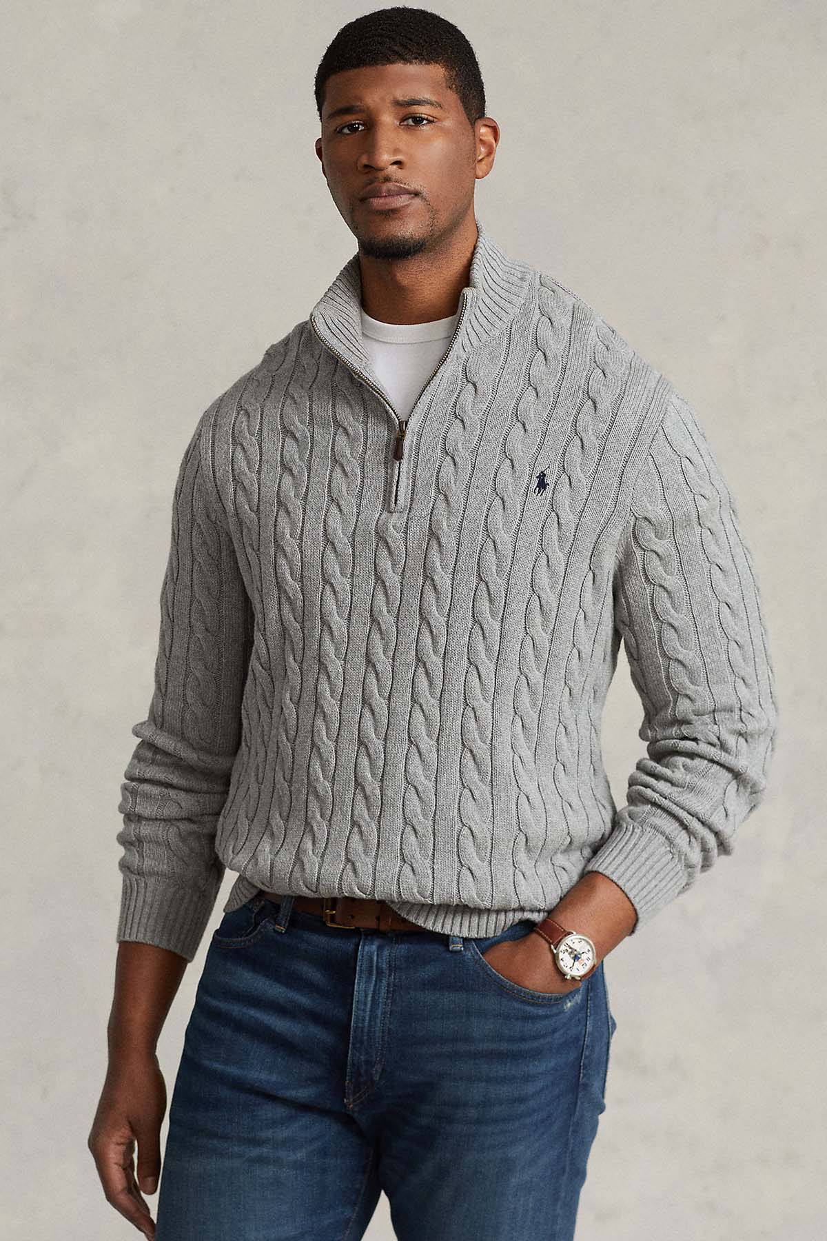 Polo Ralph Lauren Yarım Fermuarlı Dik Yaka Saç Örgü Triko-Libas Trendy Fashion Store