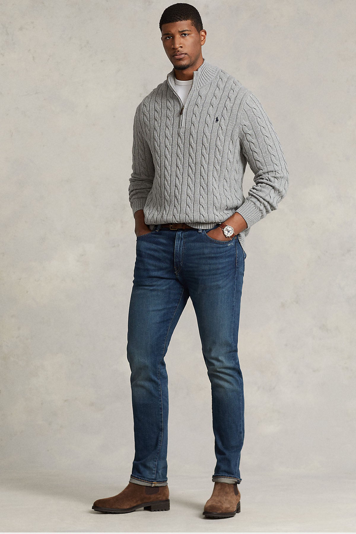 Polo Ralph Lauren Yarım Fermuarlı Dik Yaka Saç Örgü Triko-Libas Trendy Fashion Store