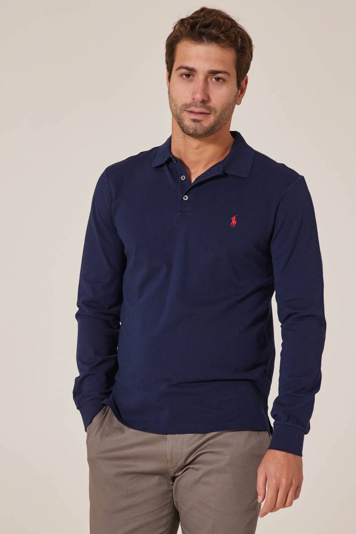 Polo Ralph Lauren Slim Fit Stretch Mesh Polo Yaka Uzun Kollu T-shirt-Libas Trendy Fashion Store