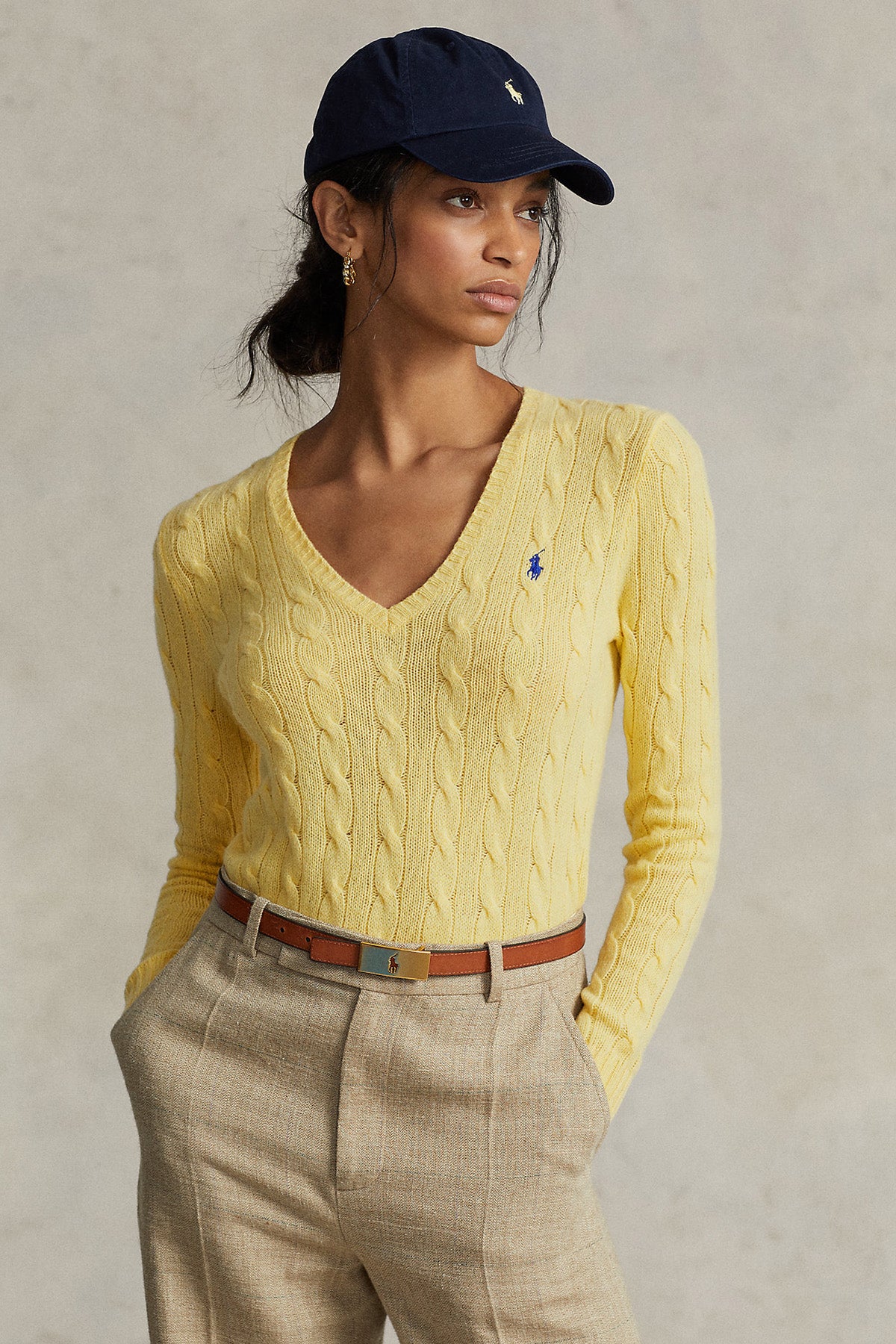 Polo Ralph Lauren V Yaka Saç Örgü Kaşmirli Yün Triko-Libas Trendy Fashion Store