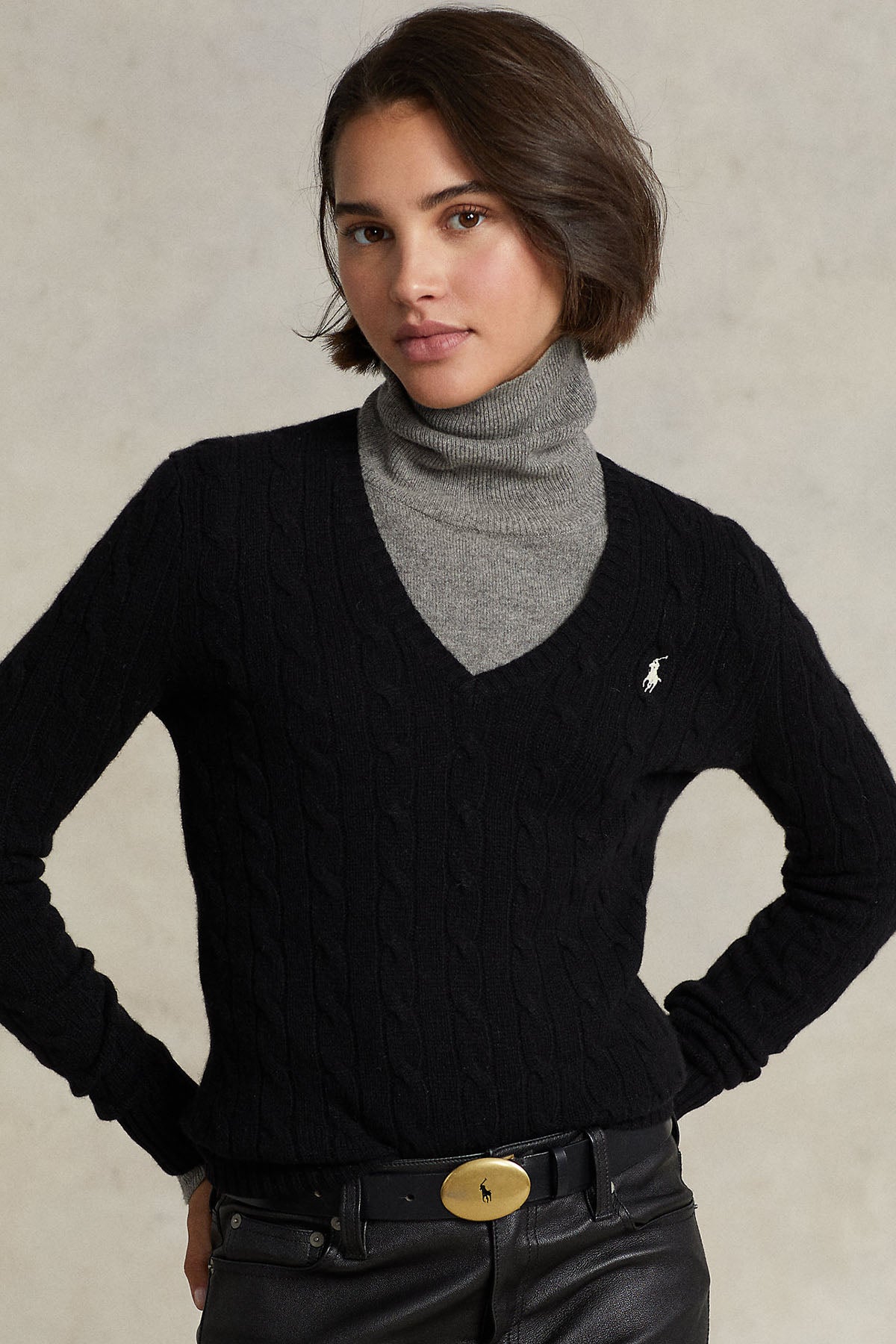 Polo Ralph Lauren V Yaka Saç Örgü Kaşmirli Yün Triko-Libas Trendy Fashion Store